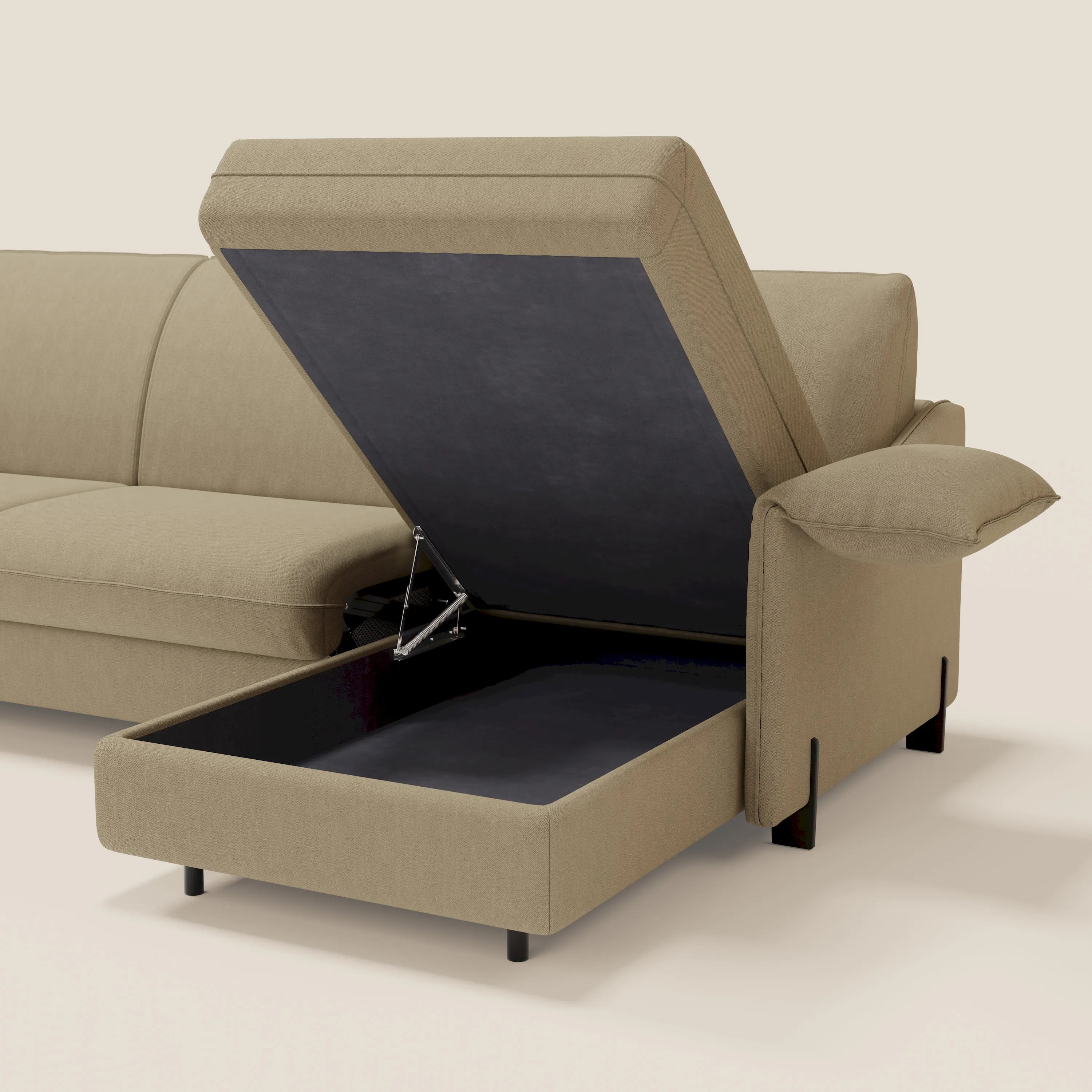 Primula divano letto angolare con materasso H18 cm - penisola contenitore in tessuto smacchiabile T05 - divani.store