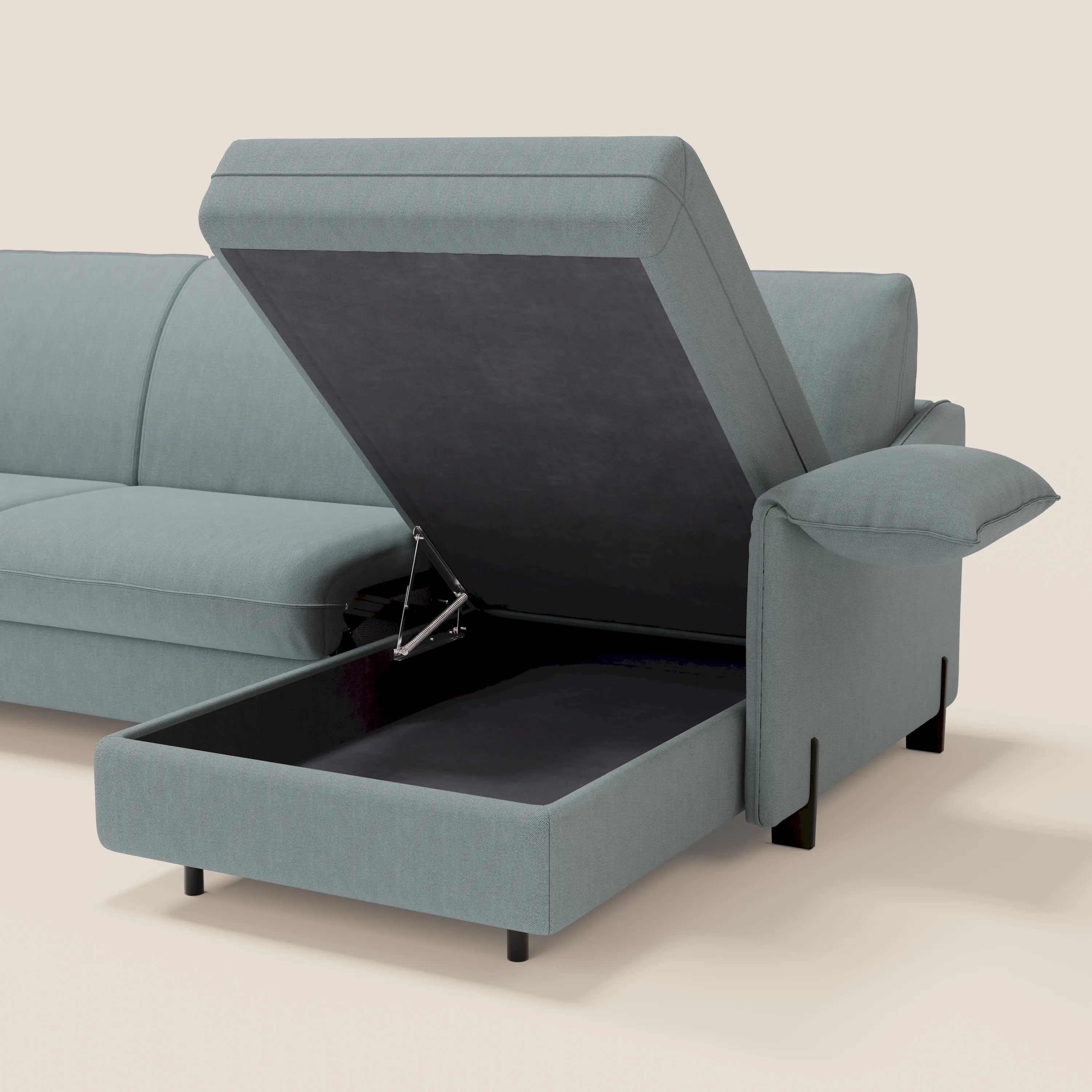 Primula divano letto angolare con materasso H18 cm - penisola contenitore in tessuto smacchiabile T05 - divani.store