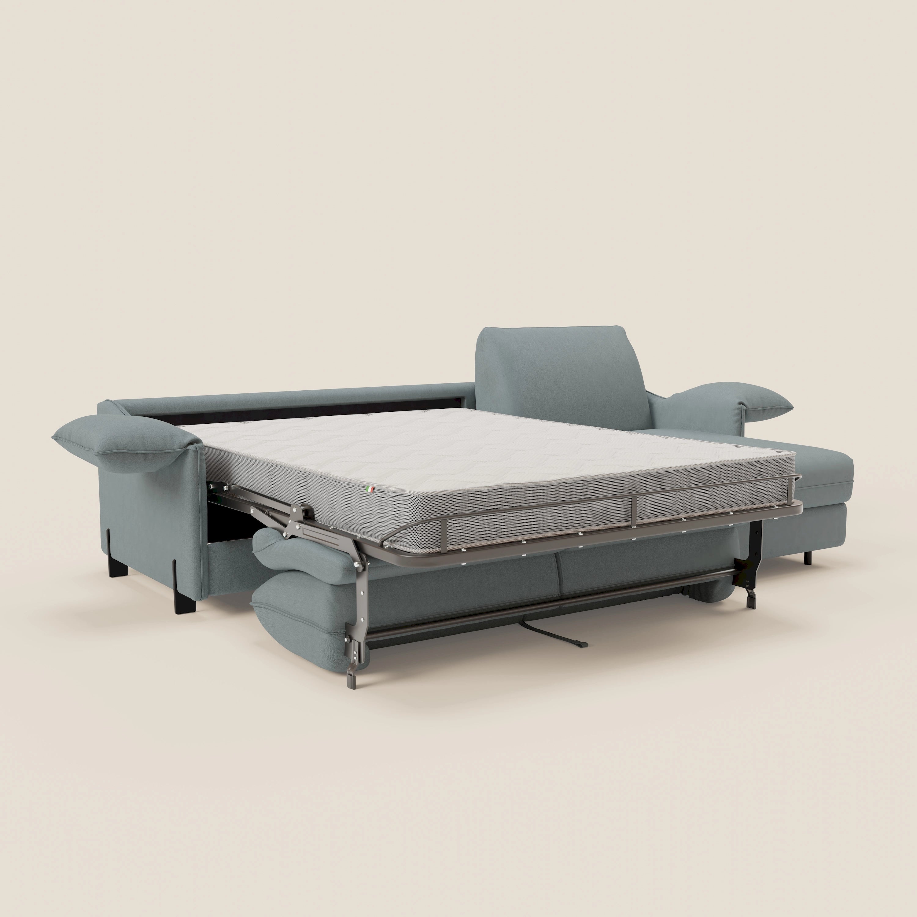 Primula divano letto angolare con materasso H18 cm - penisola contenitore in tessuto smacchiabile T05 - divani.store