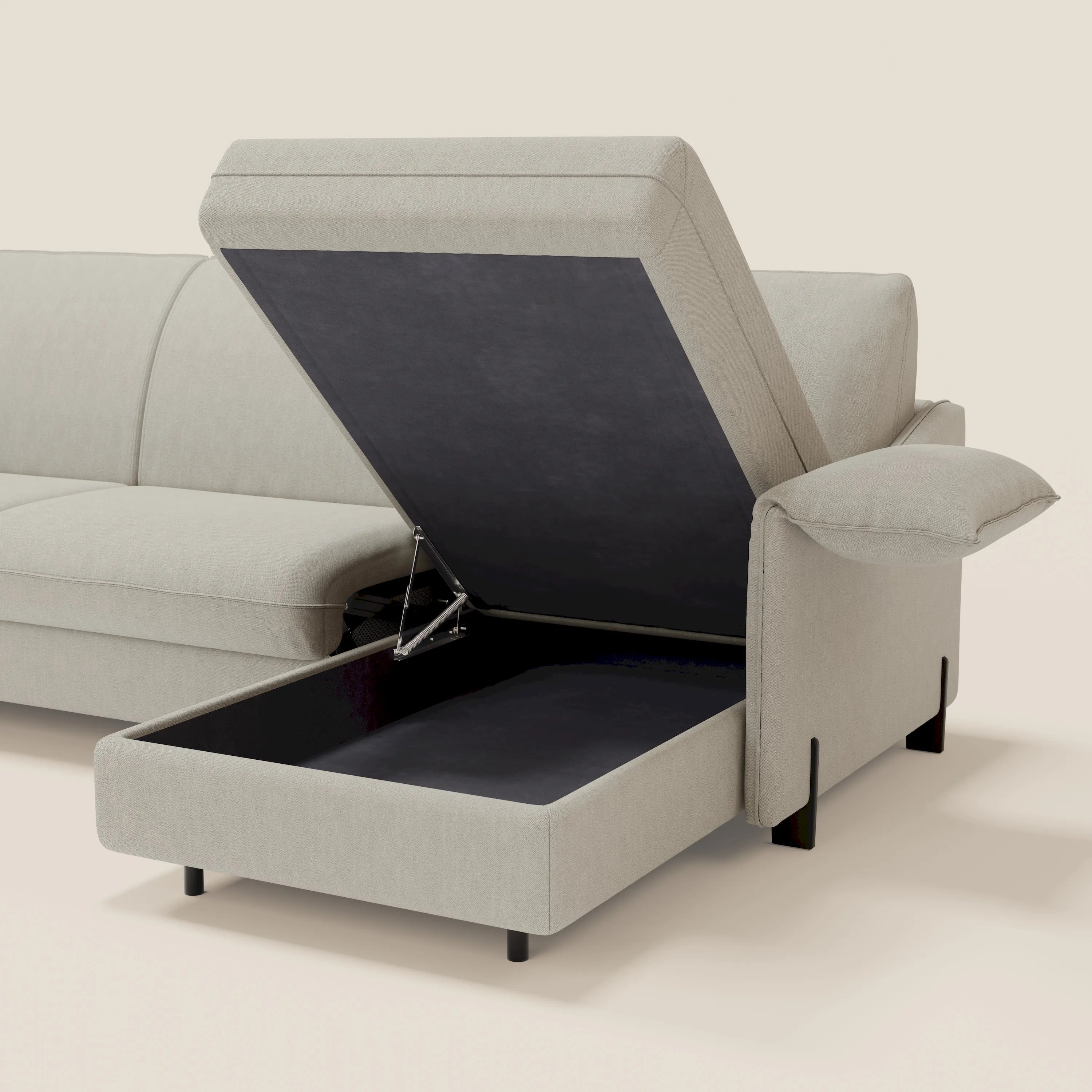 Primula divano letto angolare con materasso H18 cm - penisola contenitore in tessuto smacchiabile T05 - divani.store