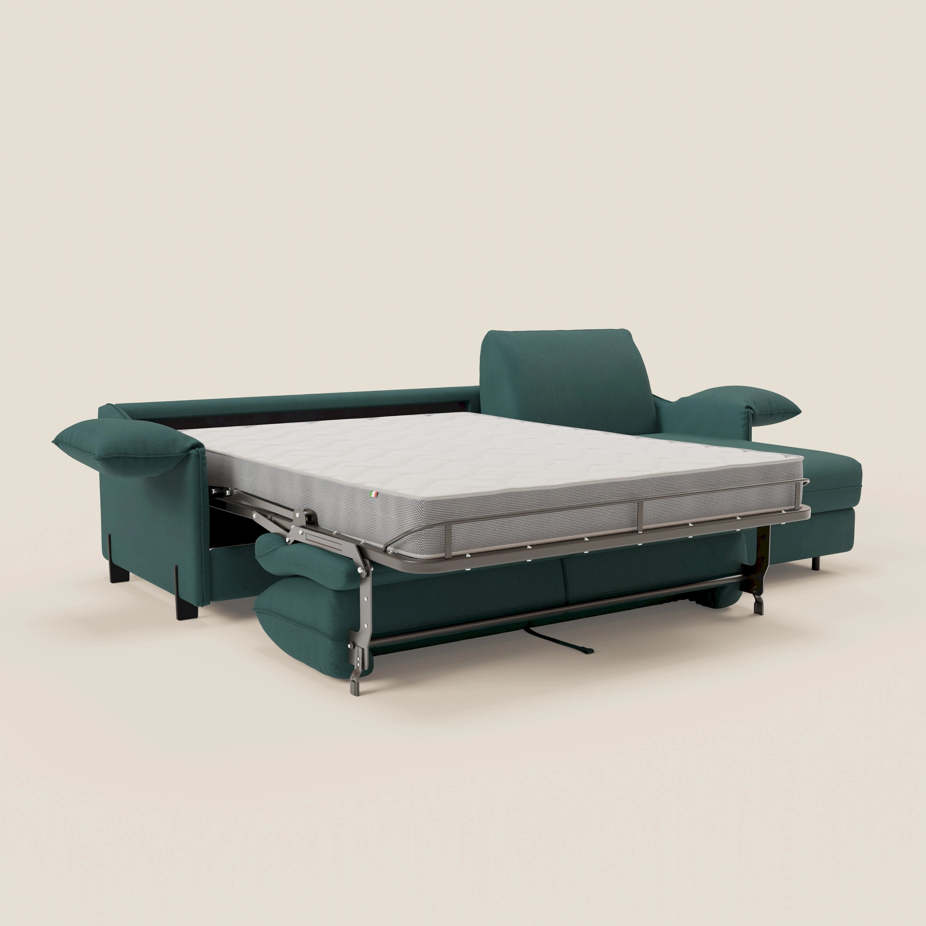 Primula divano letto angolare con materasso H18 cm - penisola contenitore in tessuto smacchiabile T05 - divani.store