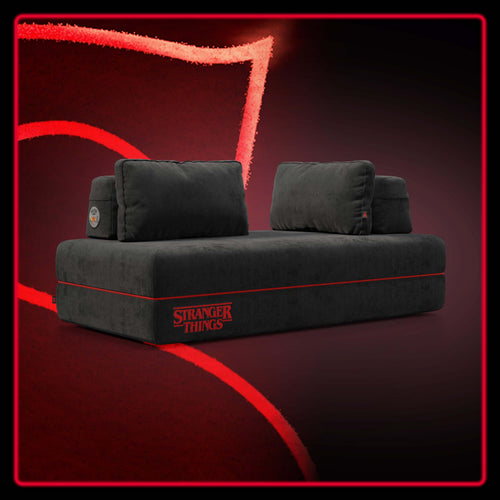 Rift divano letto matrimoniale STRANGER THINGS Edition 2 posti e 3 posti con schienali mobili - materasso alto 22 cm e memory foam in tessuto smacchiabile Antracite - divani.store
