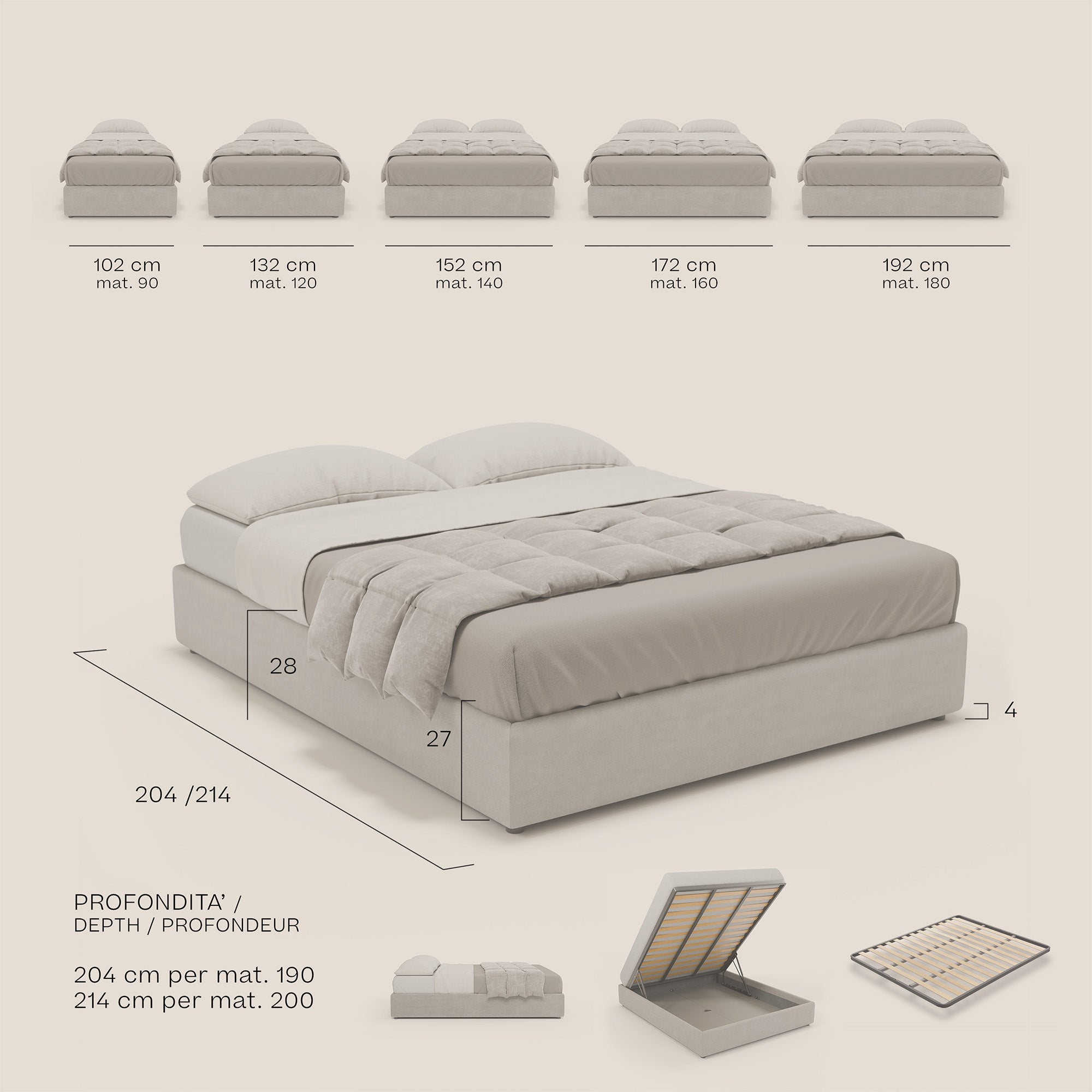 Ina sommier con ampio contenitore in microfibra smacchiabile ed impermeabile T11 - divani.store