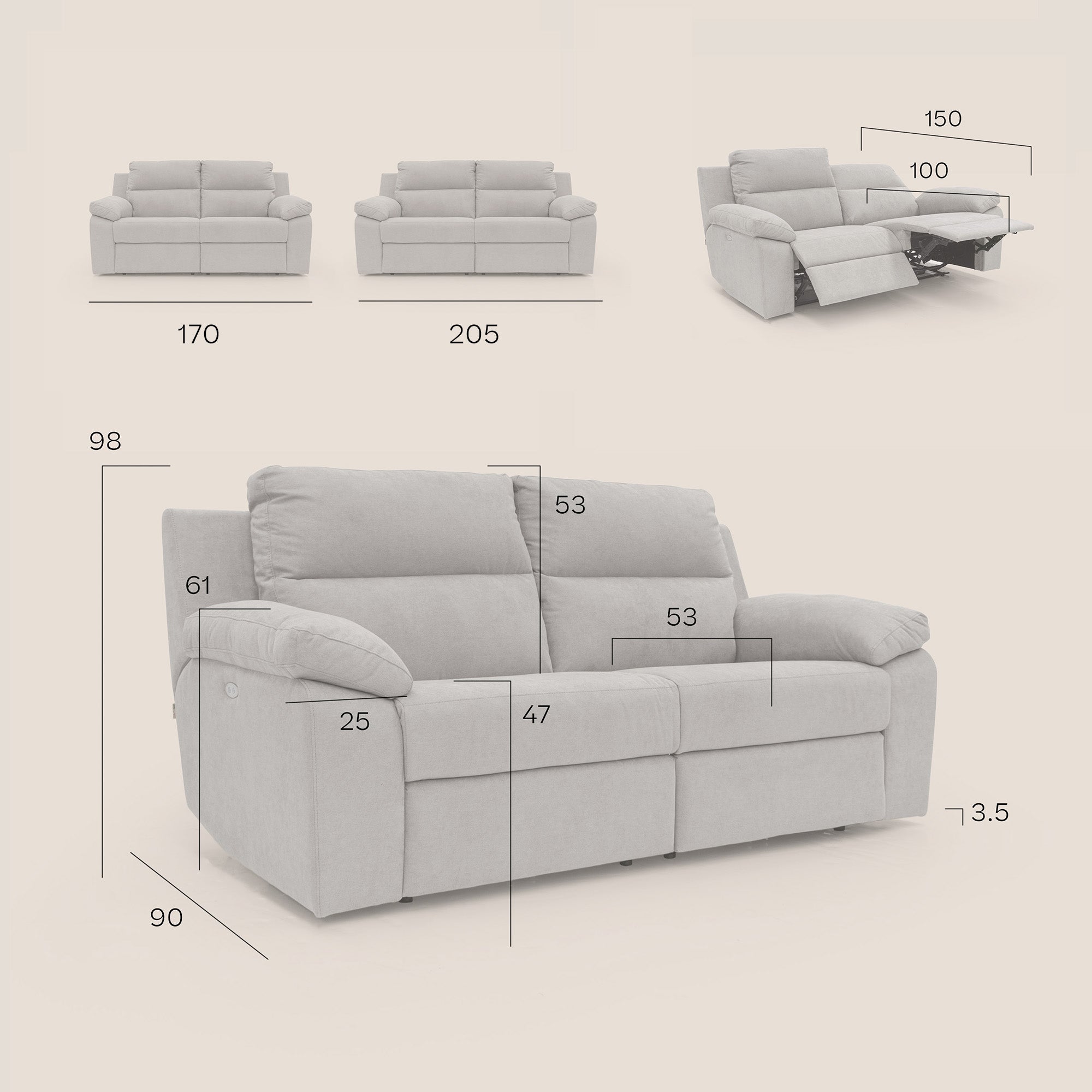 Romeo Divano relax con recliner elettrico in morbido tessuto impermeabile T02 rosso - divani.store