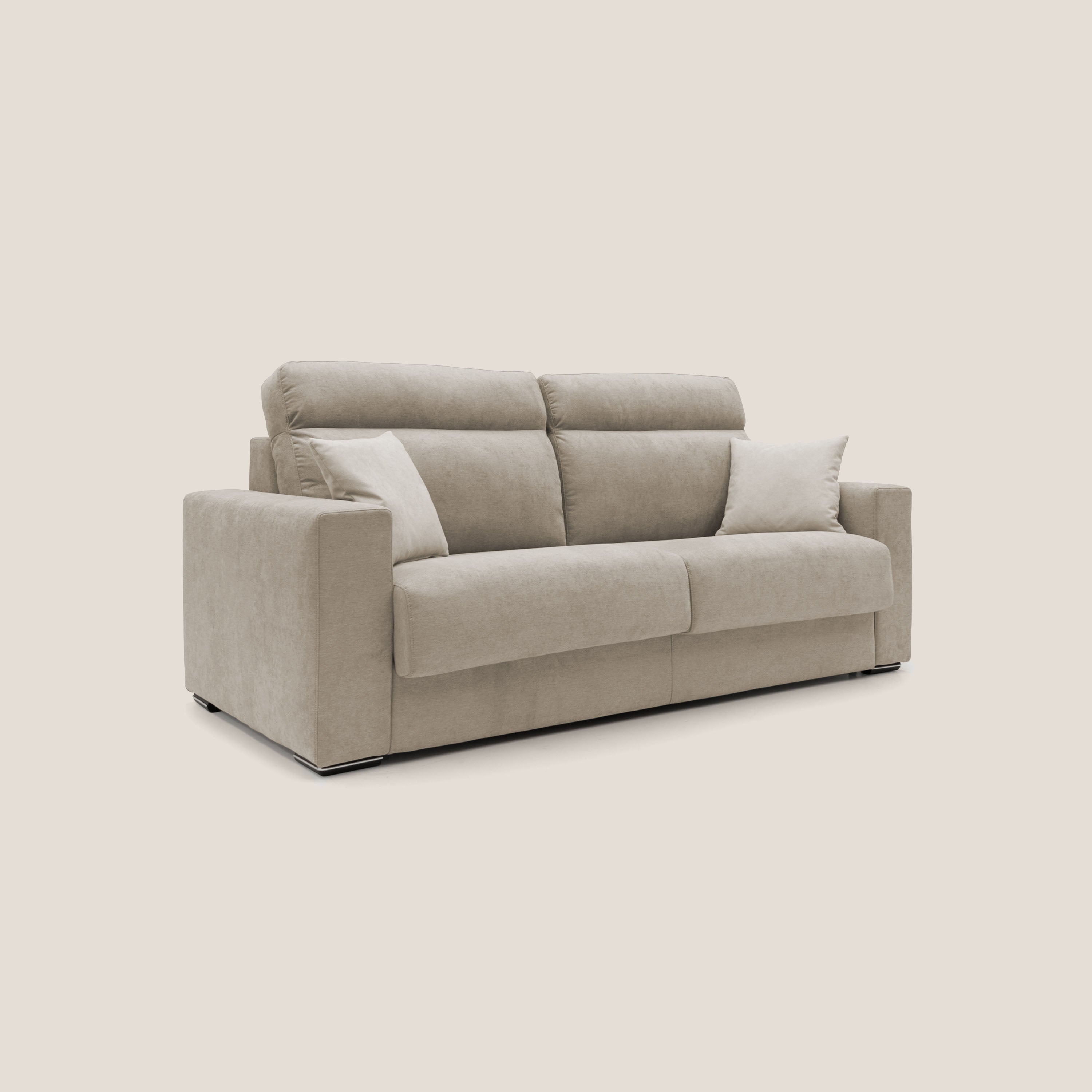 Nikita Divano letto matrimoniale con schienale morbido alto e rivestimento T02 beige - divani.store