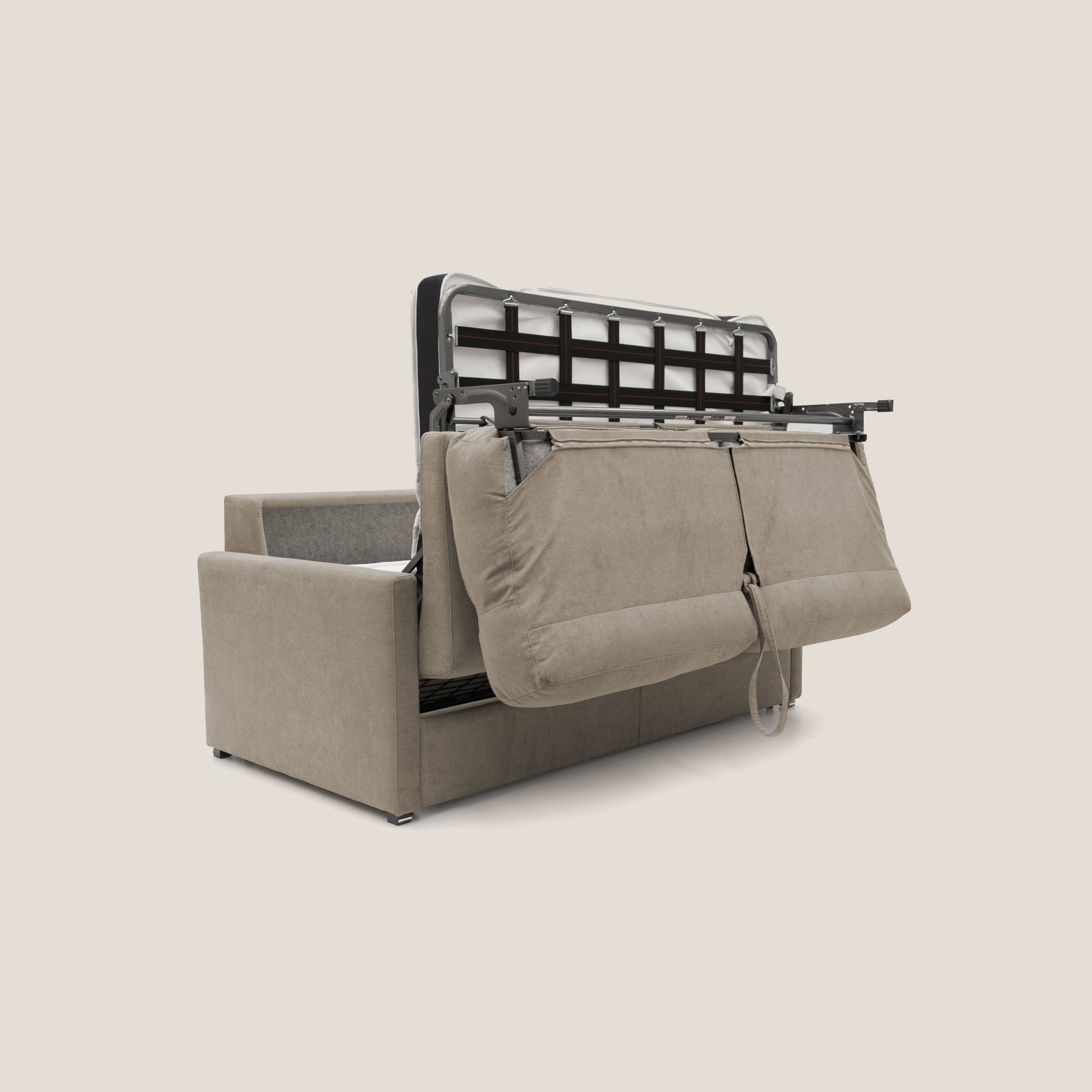 Margot Divano letto matrimoniale con schienale morbido alto in tessuto T02 beige - divani.store