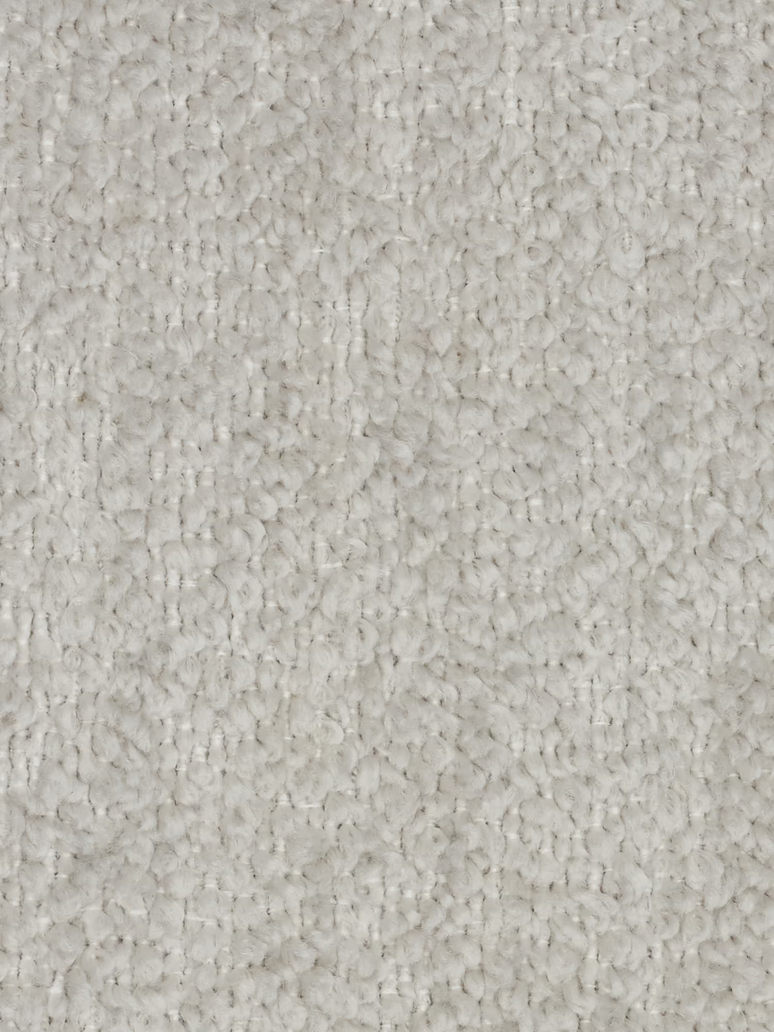 Primo piano della poltrona “Mosaic modulo” di Divani.Store, una poltrona decorativa da 77 cm rivestita in bouclé a pelo ad anelli fitto color beige chiaro. Il tessuto smacchiabile T21 presenta una superficie morbida e uniforme con una trama leggermente in rilievo e avvolgente che ricorda il design capitonné intrecciato. Il colore è uniforme e omogeneo su tutta la superficie, conferendo un aspetto lussuoso senza motivi o macchie visibili.