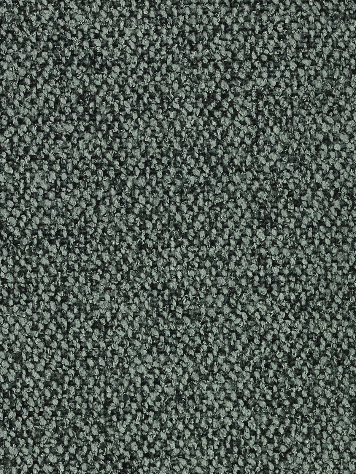 Primo piano della trama di un tappeto grigio scuro a riccioli, caratterizzata da piccole fibre arrotondate e fitte che creano un effetto decorativo leggermente screziato. La superficie morbida è perfetta da abbinare al divano angolare con penisola componibile Nimbus in morbido tessuto effetto cotone smacchiabile T33 di Divani.Store. Non sono visibili oggetti né danni.
