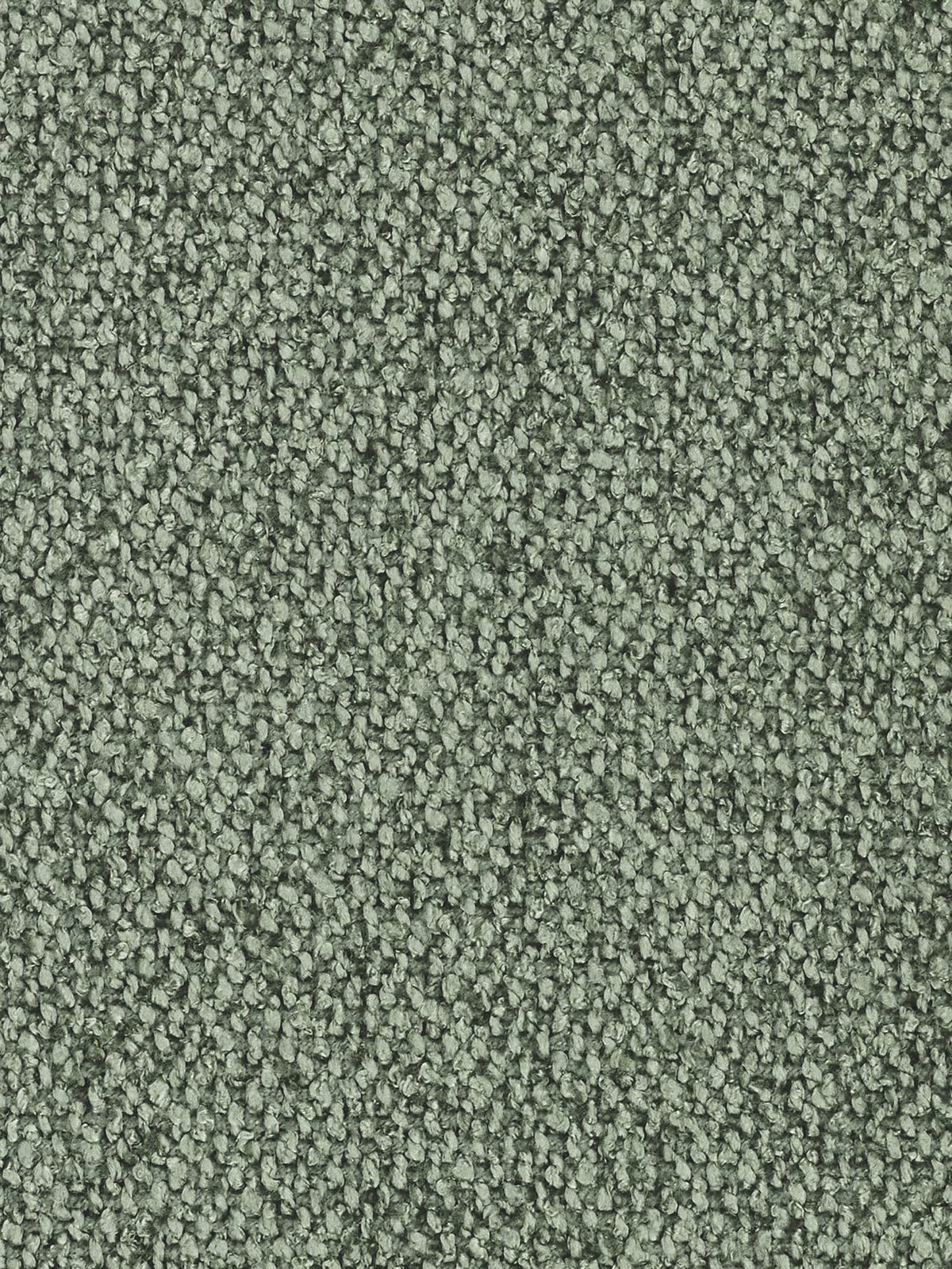 Un primo piano del tessuto verde salvia con trama ruvida e materica sul divano angolare Croissant dal design a fagiolo e schienali traslanti, rivestito in morbido tessuto effetto cotone smacchiabile T33, caratterizzato da piccoli anelli che creano una superficie tattile e screziata.