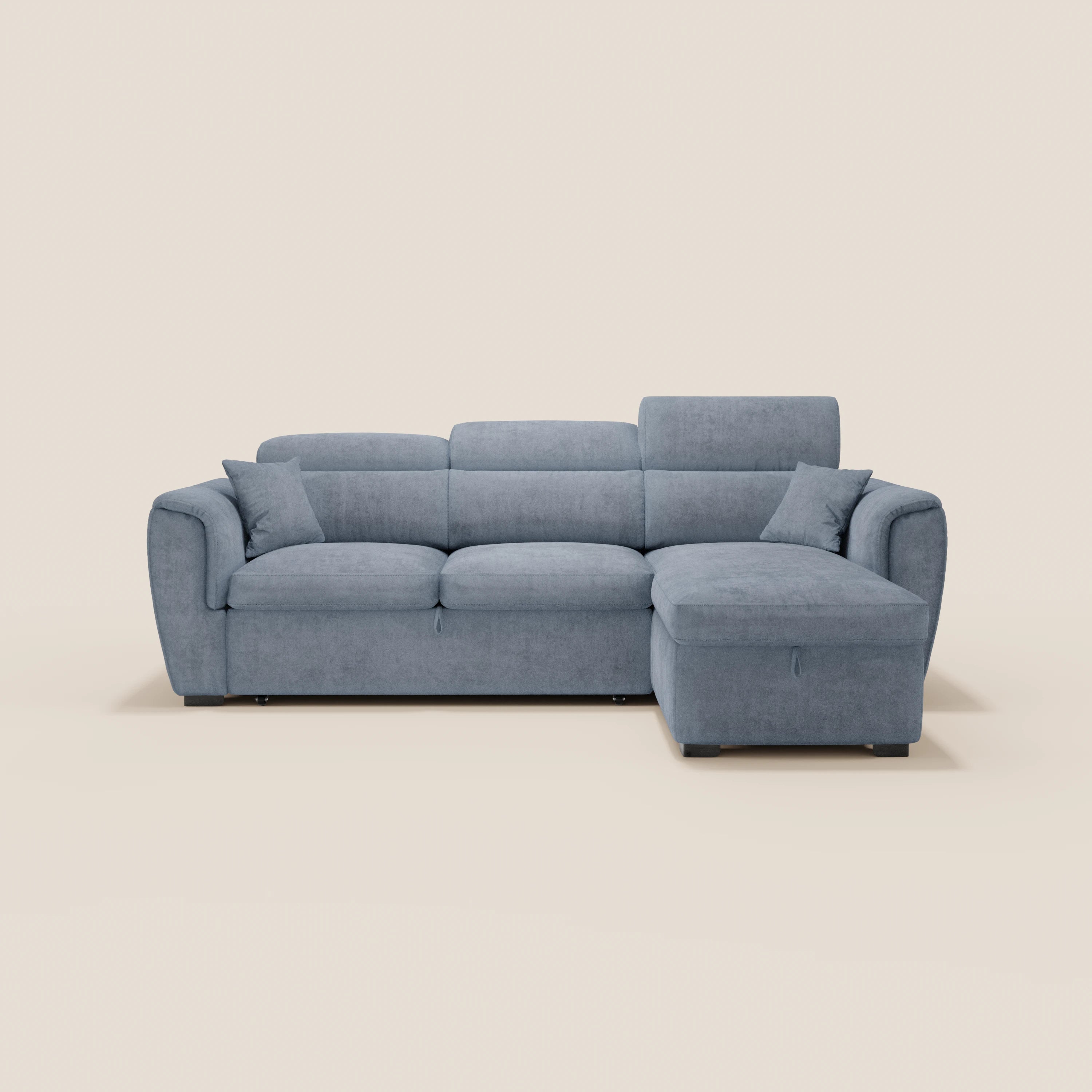 Titano Schlafsofa mit reversibler Chaiselongue mit Stauraum, verstellbaren Kopfstützen und ausziehbarem Element aus fleckenabweisendem Stoff