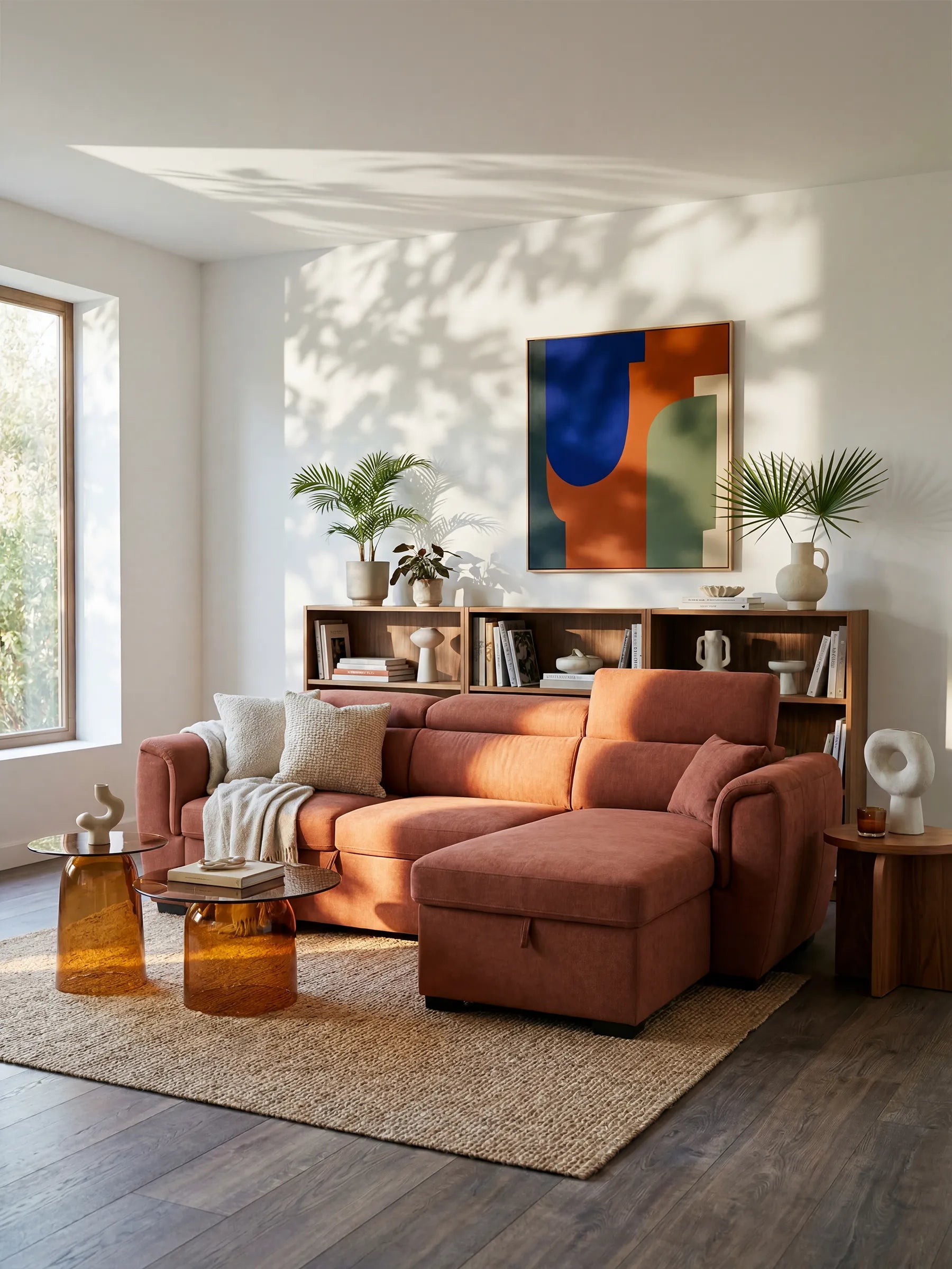 Titano Schlafsofa mit reversibler Chaiselongue mit Stauraum, verstellbaren Kopfstützen und ausziehbarem Element aus fleckenabweisendem Stoff