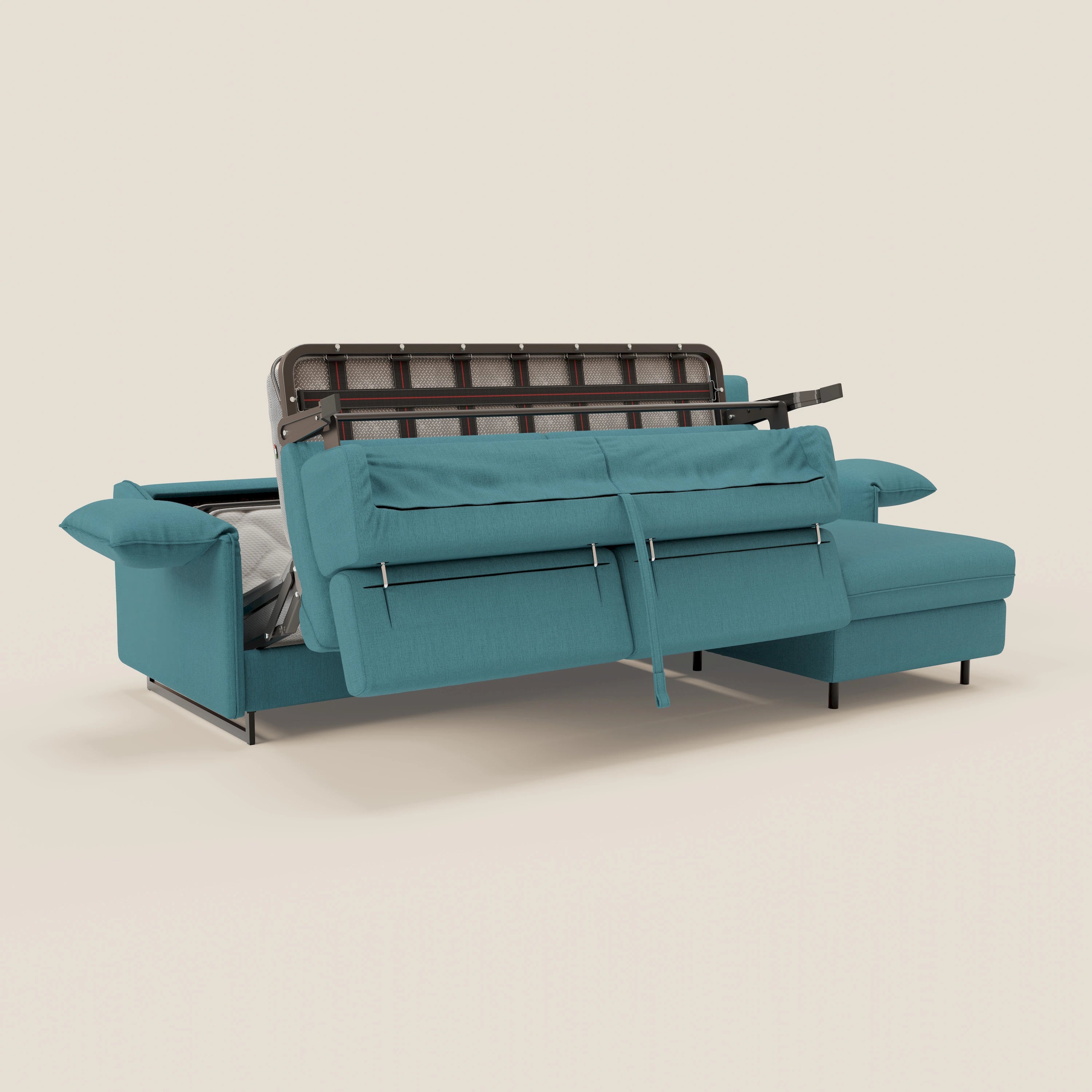 Violetta Divano Letto Angolare con Penisola contenitore, Poggiatesta e Materasso Alto H18 in tessuto impermeabile T13 - divani.store