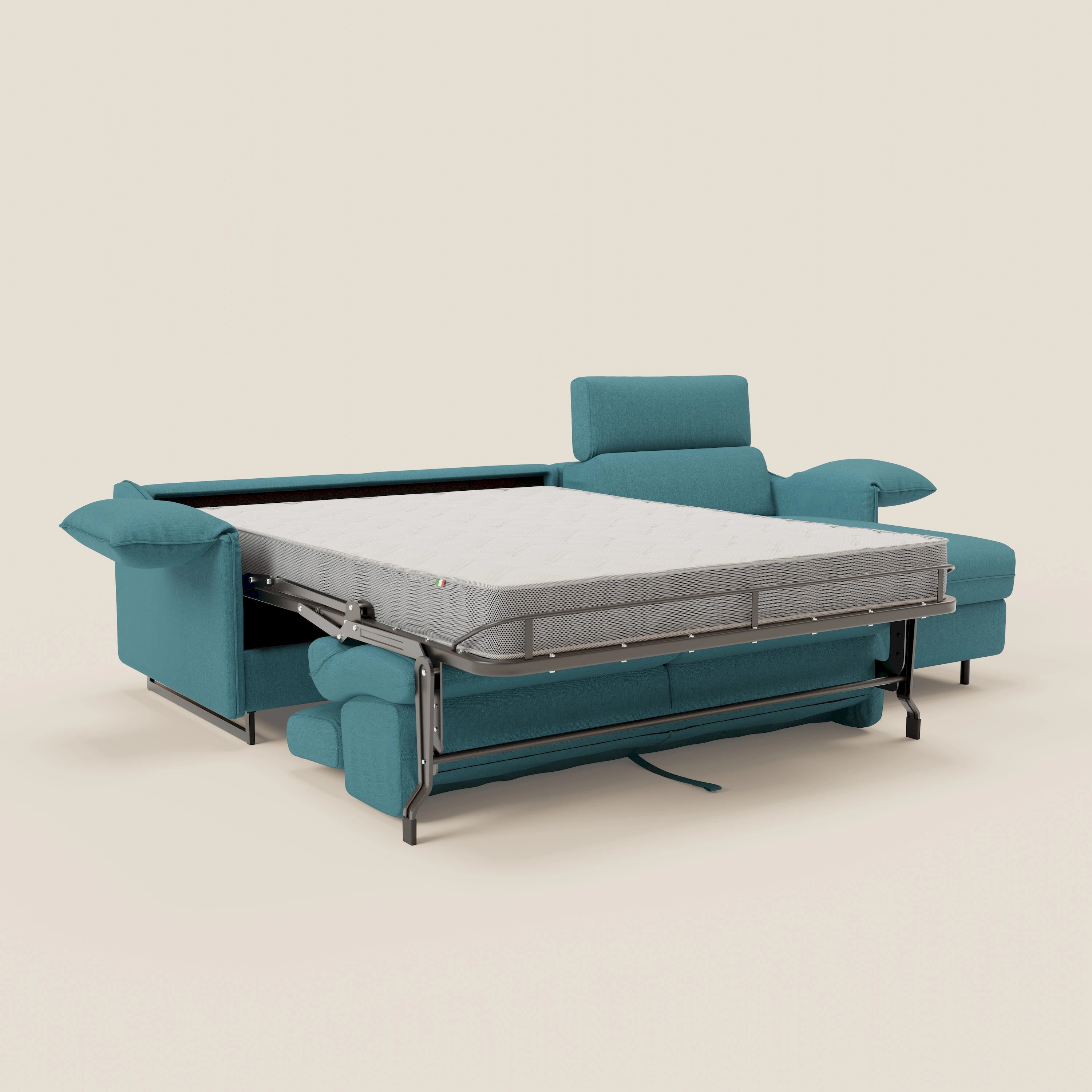 Violetta Divano Letto Angolare con Penisola contenitore, Poggiatesta e Materasso Alto H18 in tessuto impermeabile T13 - divani.store