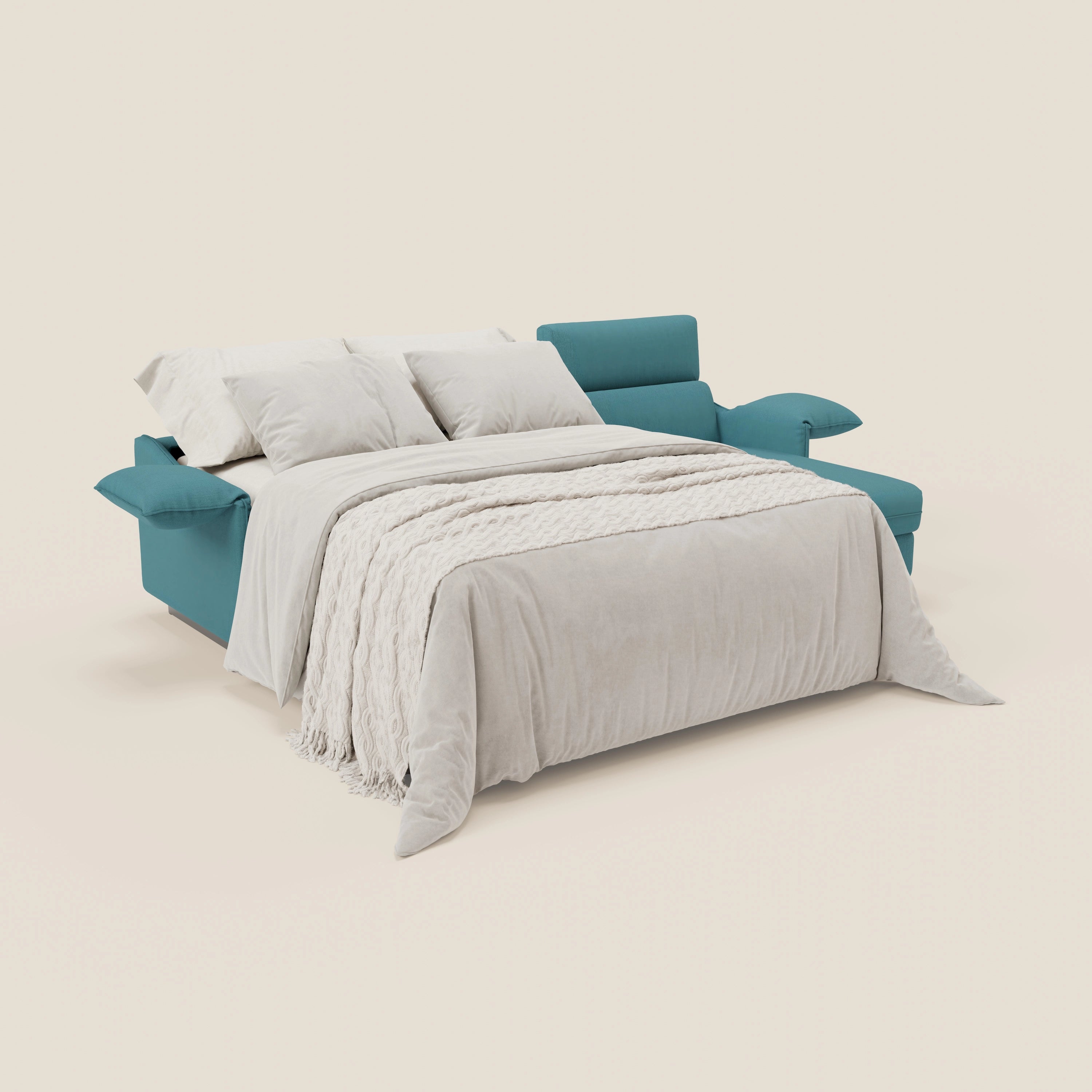 Violetta Divano Letto Angolare con Penisola contenitore, Poggiatesta e Materasso Alto H18 in tessuto impermeabile T13 - divani.store