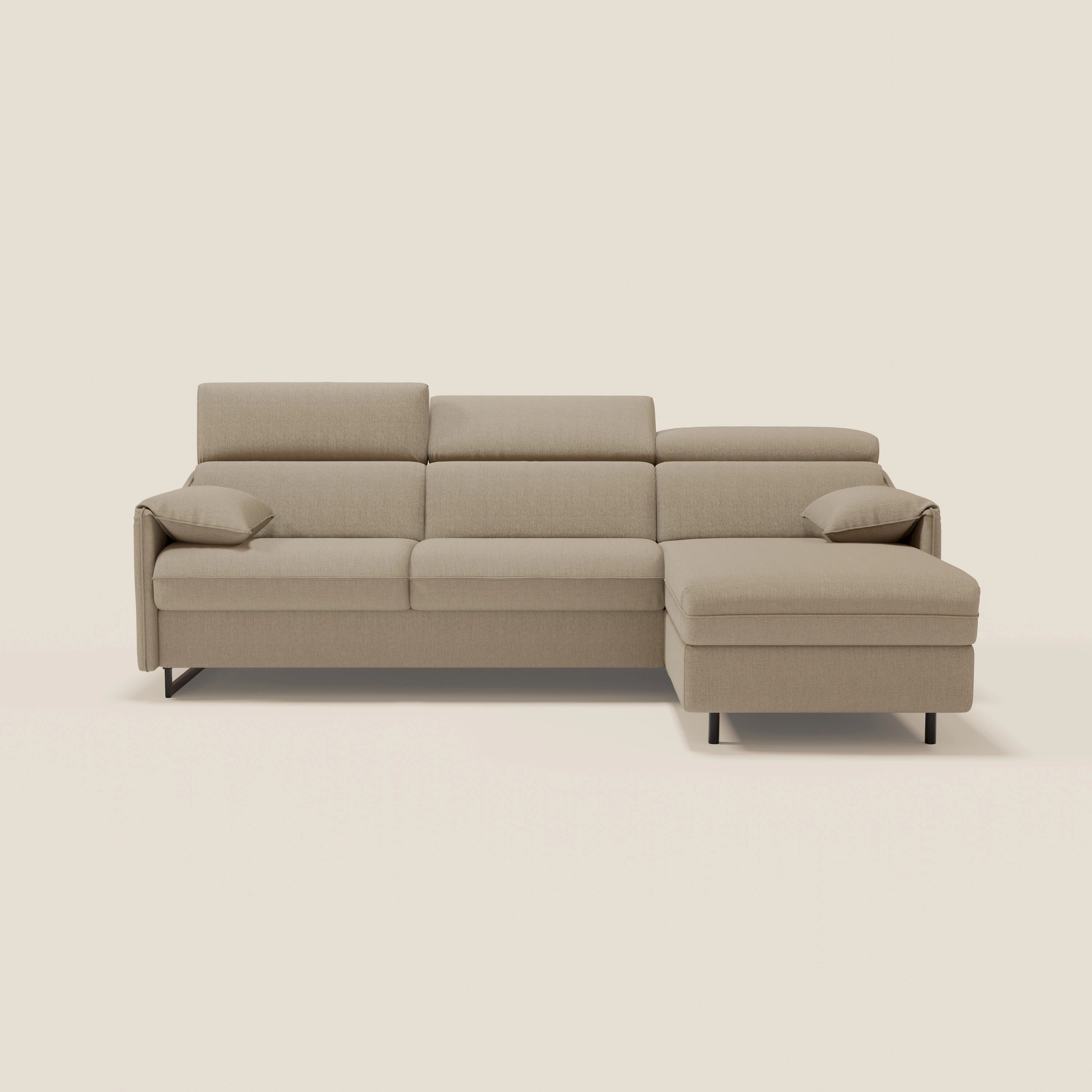 Violetta Divano Letto Angolare con Penisola contenitore, Poggiatesta e Materasso Alto H18 in tessuto impermeabile T13 - divani.store