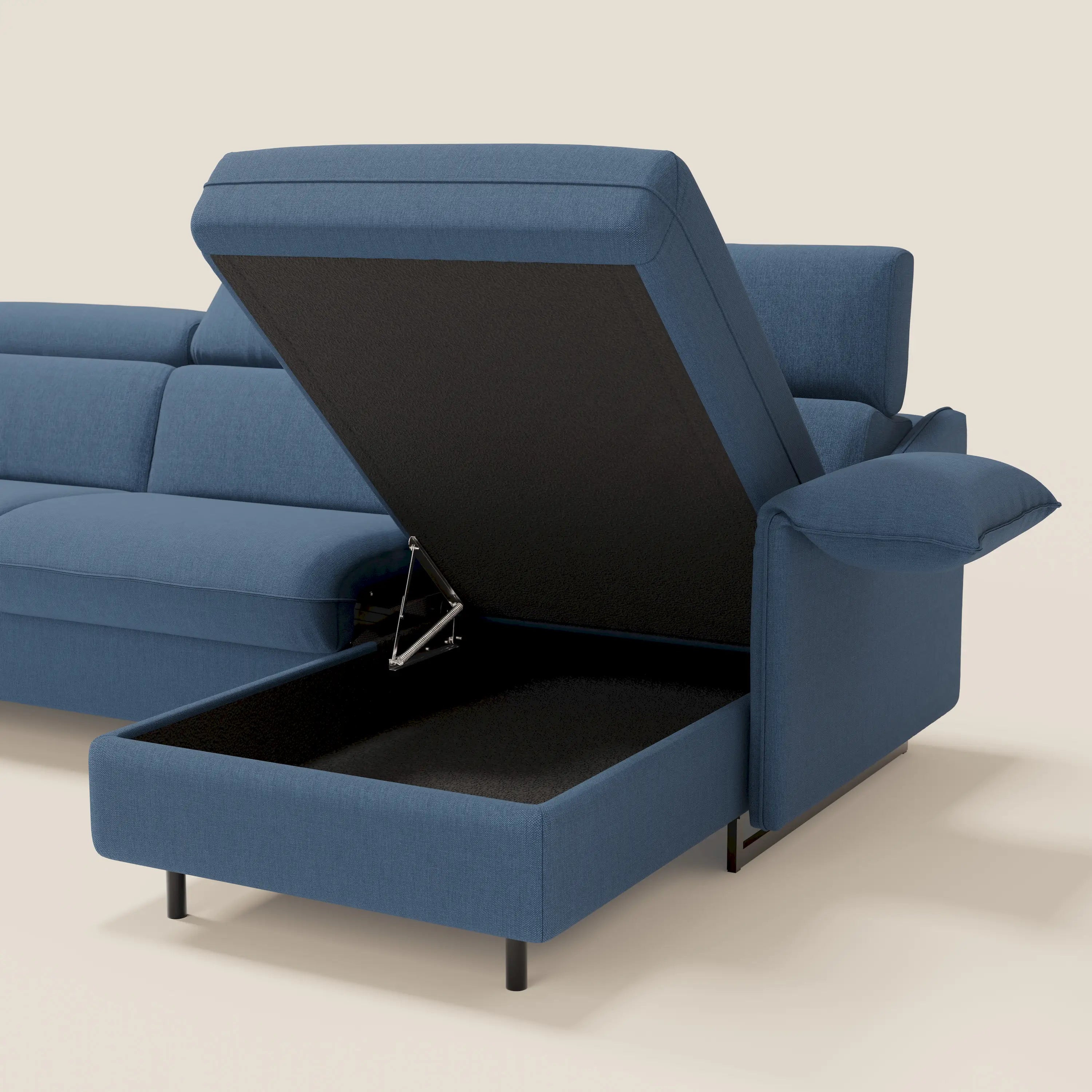 Violetta Divano Letto Angolare con Penisola contenitore, Poggiatesta e Materasso Alto H18 in tessuto impermeabile T13 - divani.store