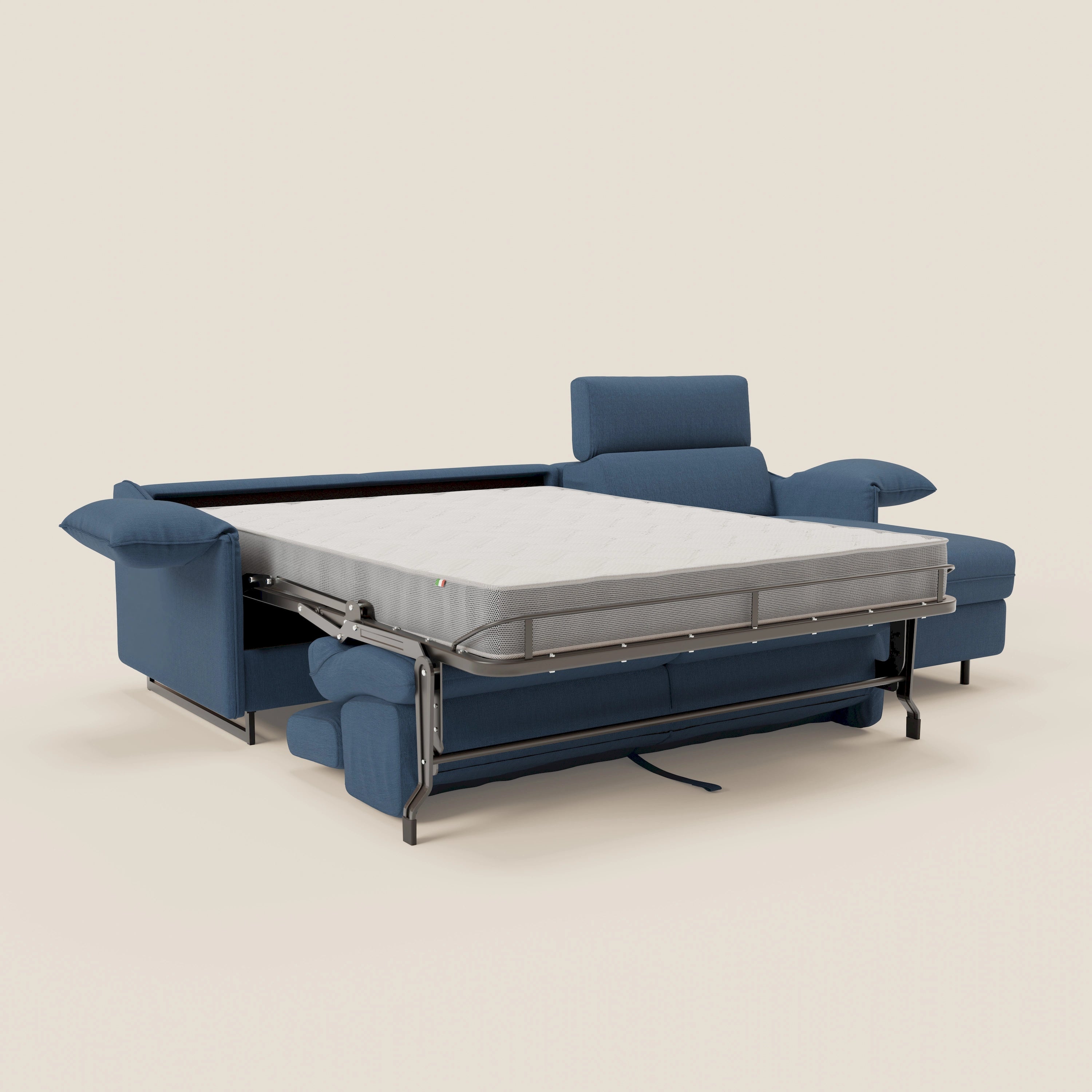 Violetta Divano Letto Angolare con Penisola contenitore, Poggiatesta e Materasso Alto H18 in tessuto impermeabile T13 - divani.store