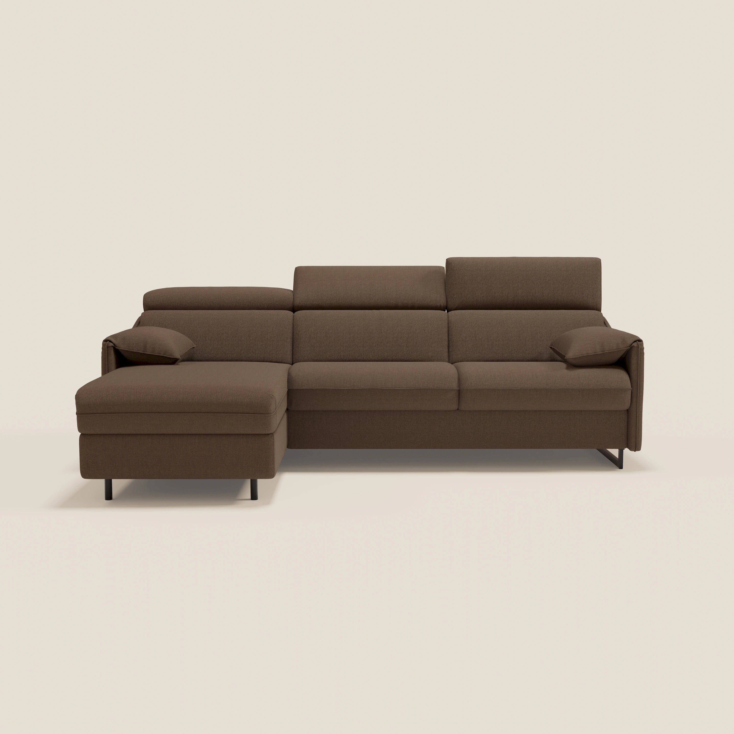 Violetta Divano Letto Angolare con Penisola contenitore, Poggiatesta e Materasso Alto H18 in tessuto impermeabile T13 - divani.store