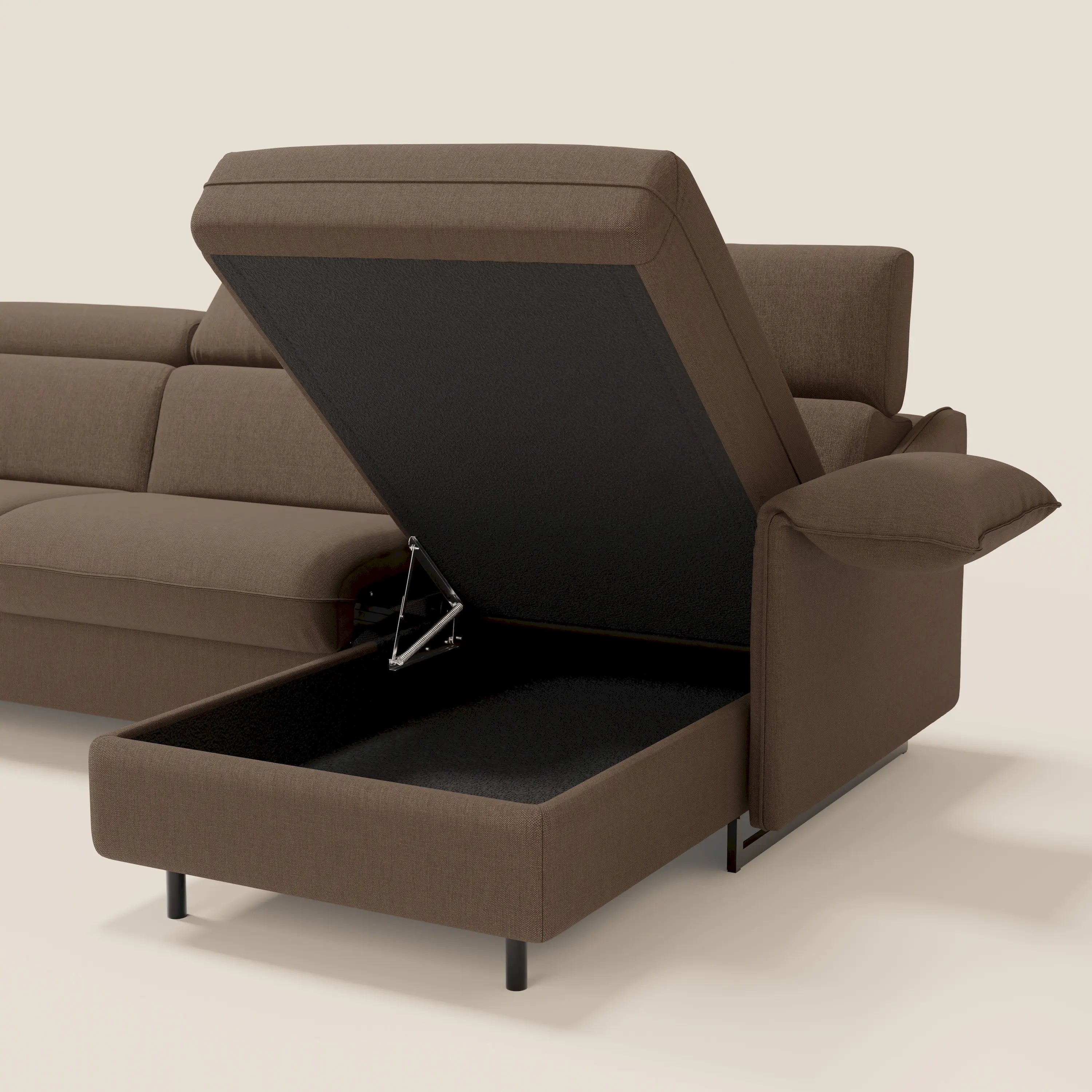 Violetta Divano Letto Angolare con Penisola contenitore, Poggiatesta e Materasso Alto H18 in tessuto impermeabile T13 - divani.store