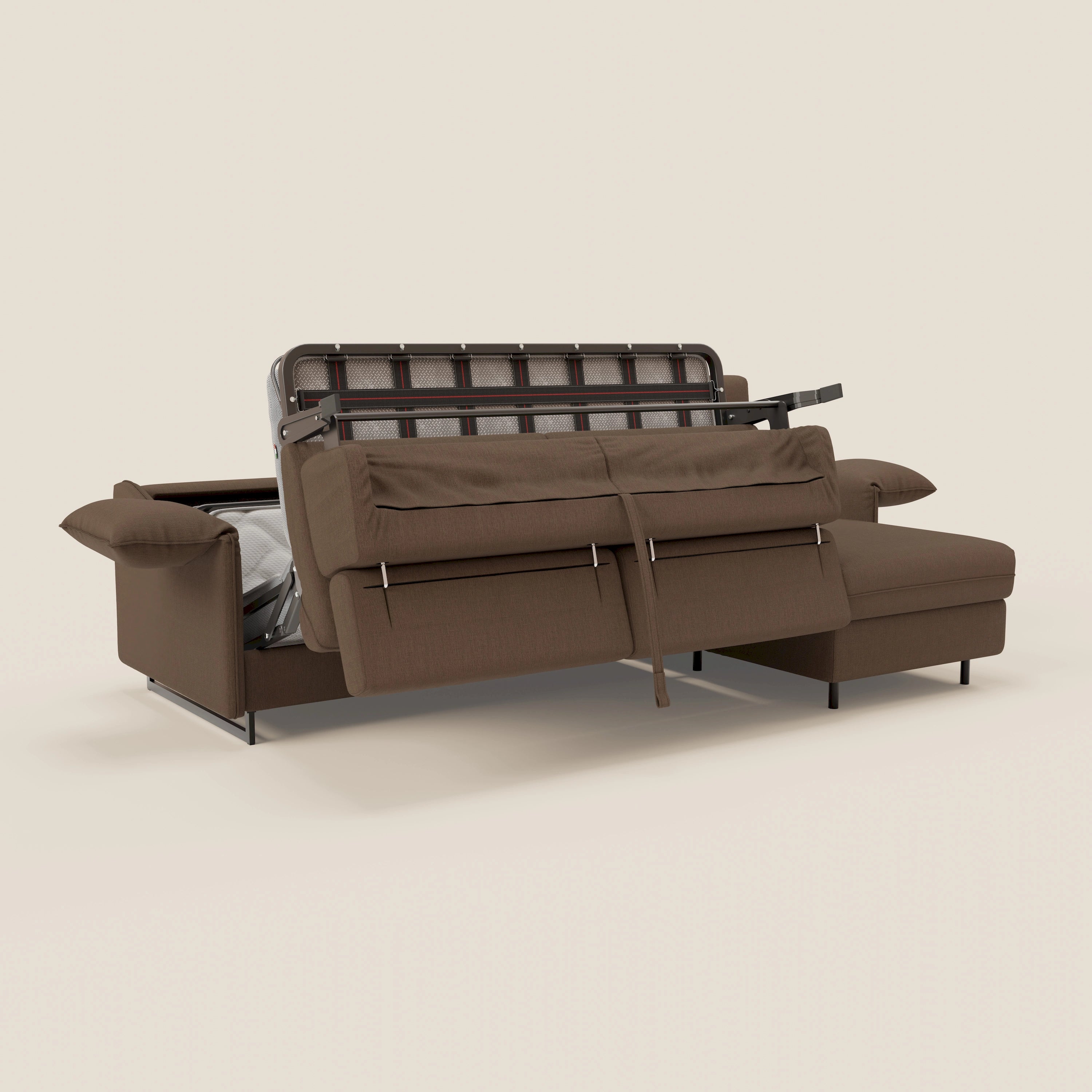 Violetta Divano Letto Angolare con Penisola contenitore, Poggiatesta e Materasso Alto H18 in tessuto impermeabile T13 - divani.store