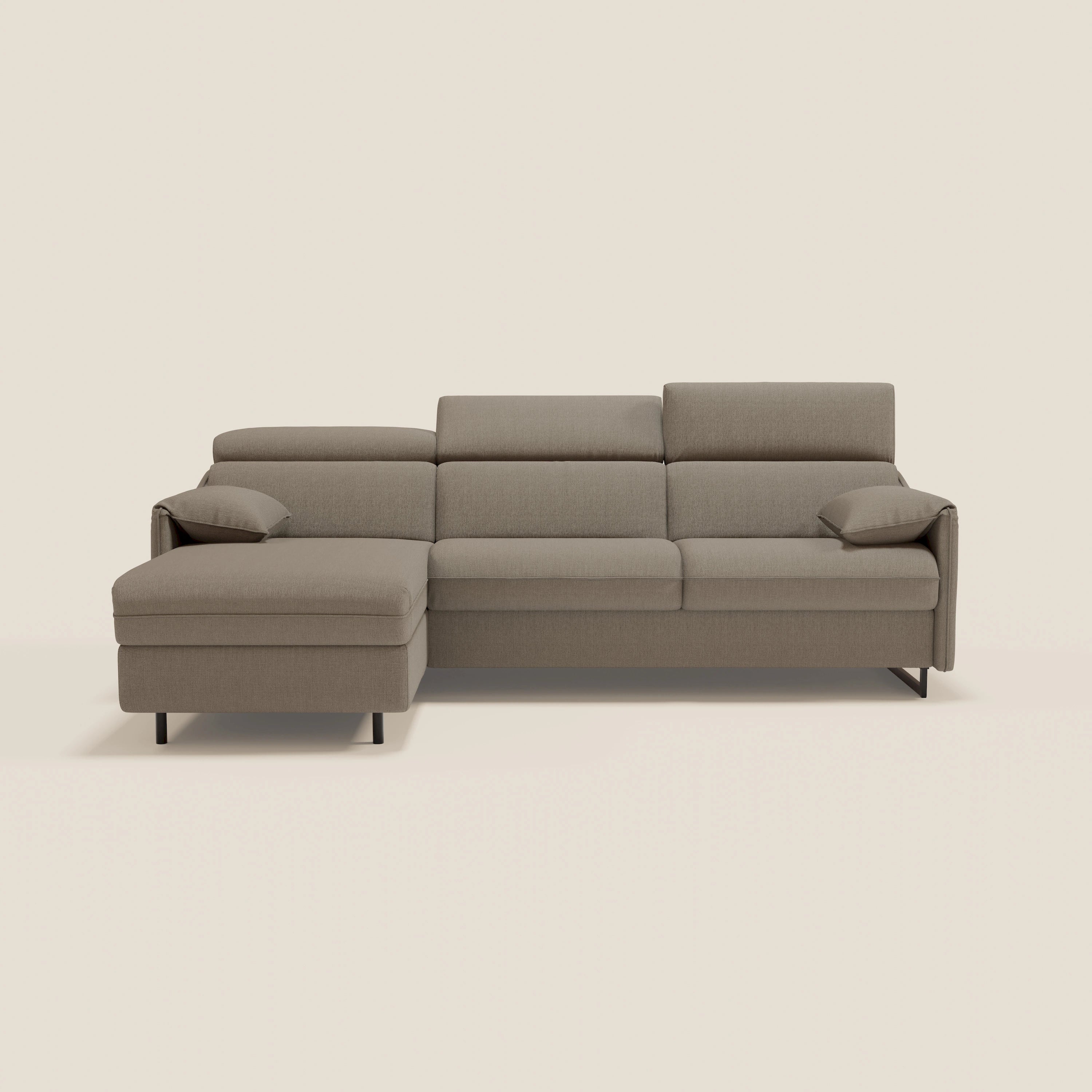 Violetta Divano Letto Angolare con Penisola contenitore, Poggiatesta e Materasso Alto H18 in tessuto impermeabile T13 - divani.store