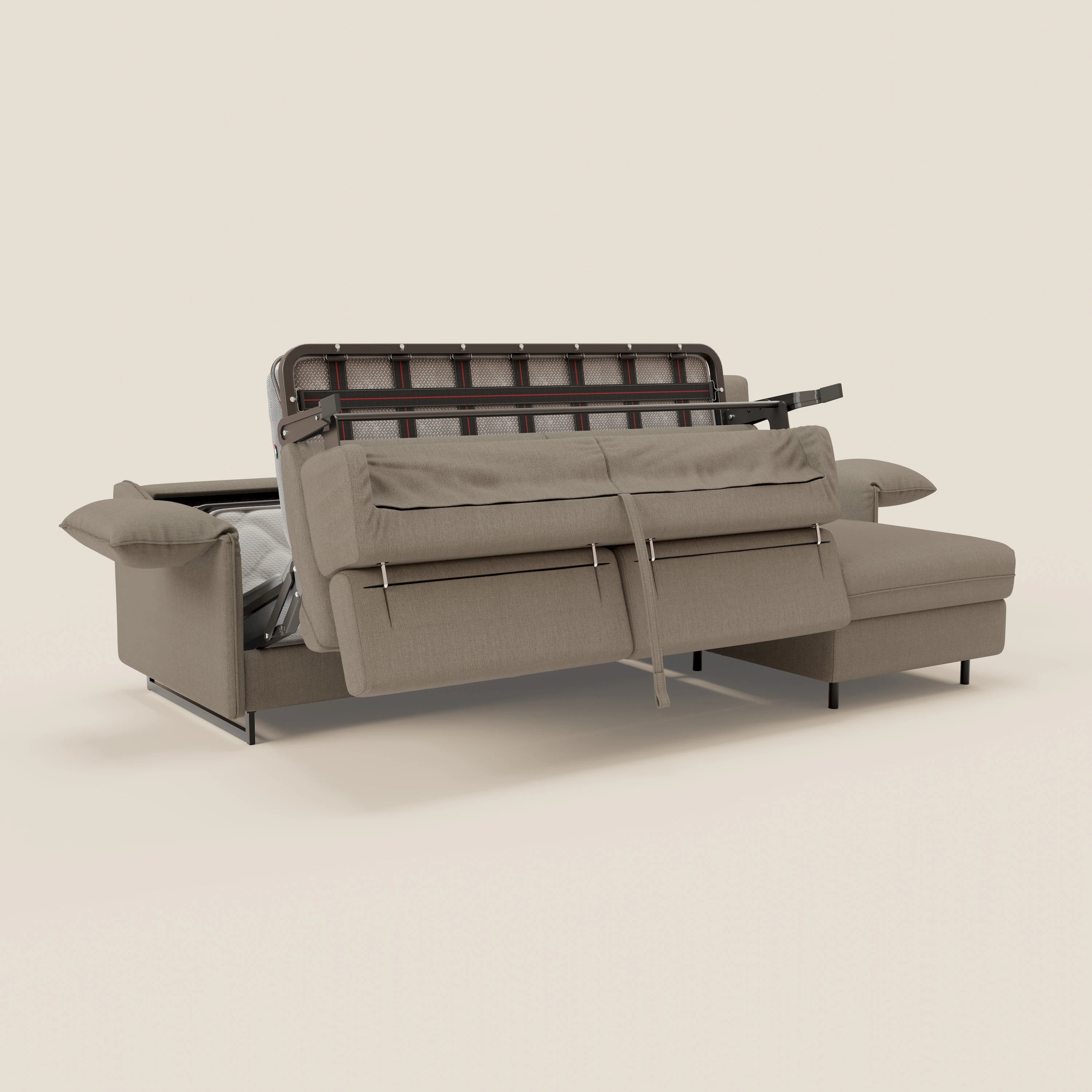 Violetta Divano Letto Angolare con Penisola contenitore, Poggiatesta e Materasso Alto H18 in tessuto impermeabile T13 - divani.store