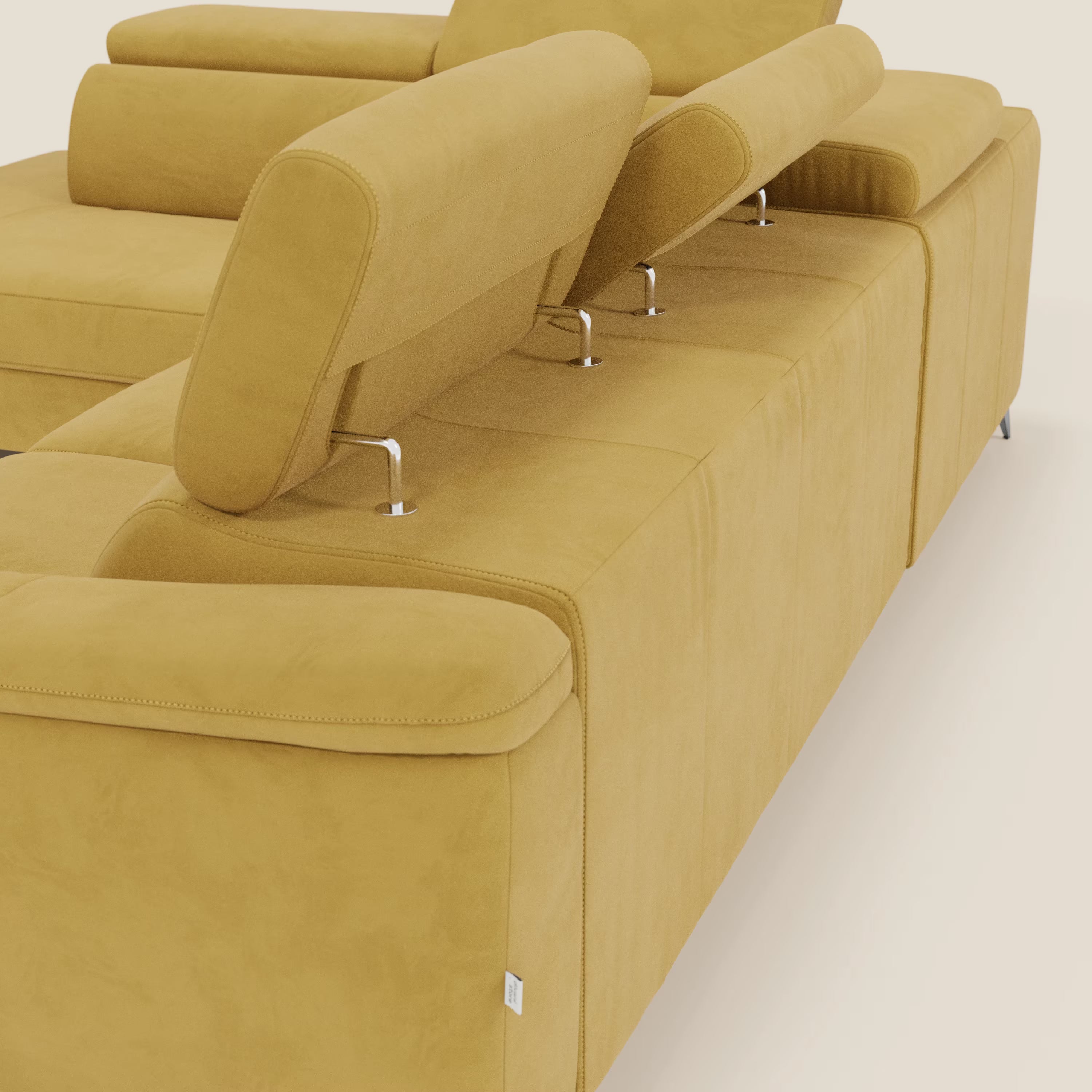 Arcos Ecksofa – hohe Füße und verstellbare Kopfstützen aus wasserfester Mikrofaser T11 gelb
