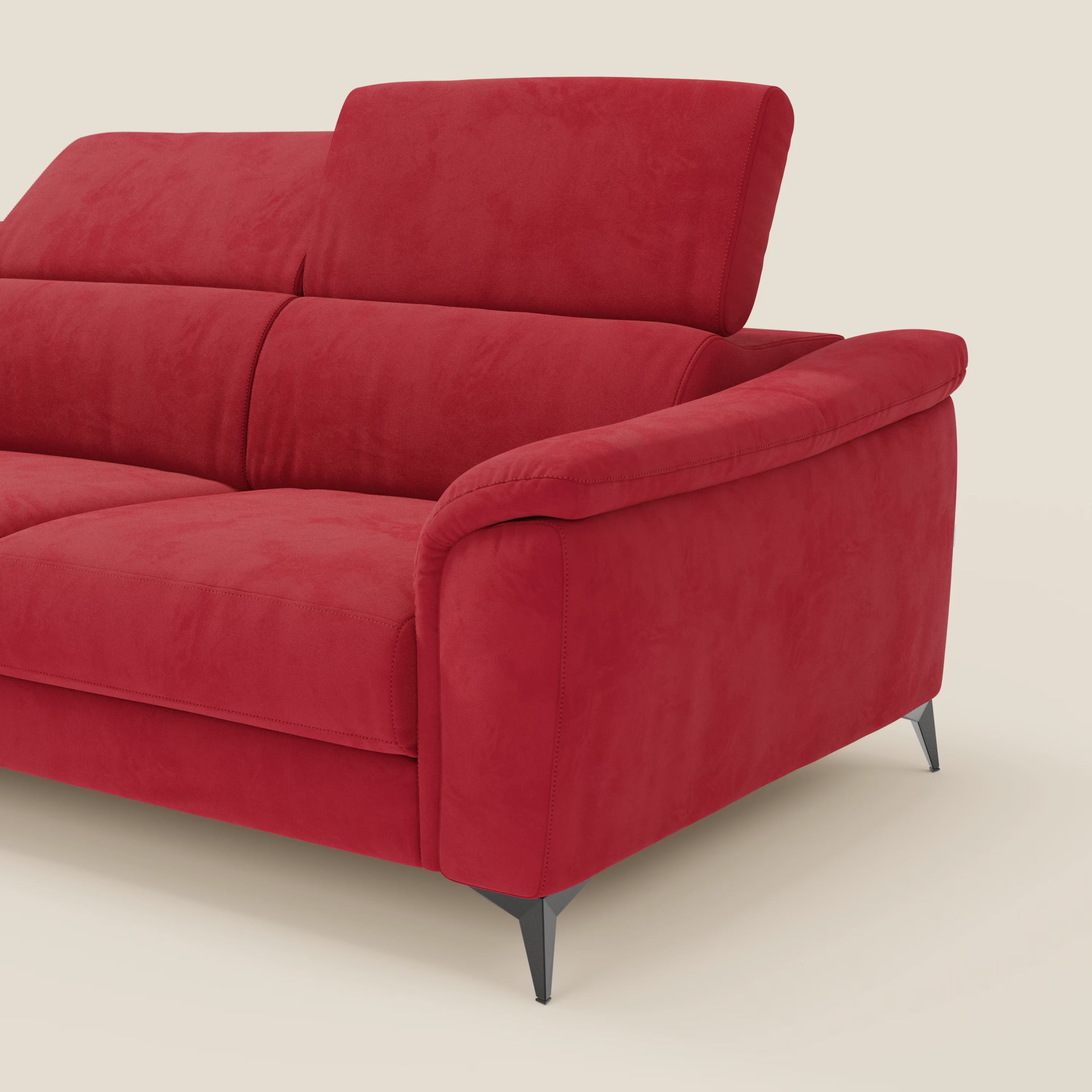 Arcos Divano angolare - piedini alti e poggiatesta reclinabili in microfibra impermeabile T11 rosso - divani.store