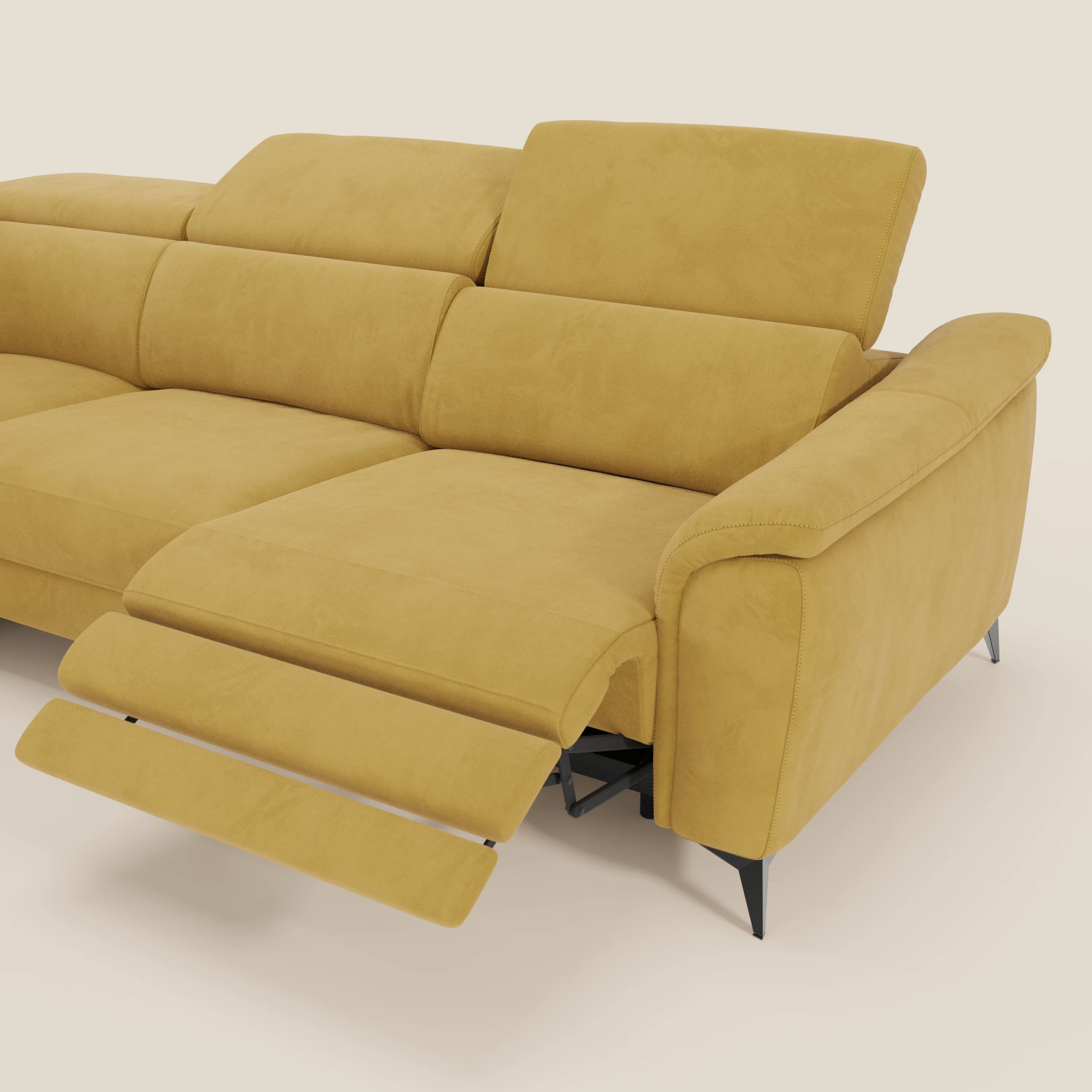 Arcos Ecksofa – hohe Füße und verstellbare Kopfstützen aus wasserfester Mikrofaser T11 gelb