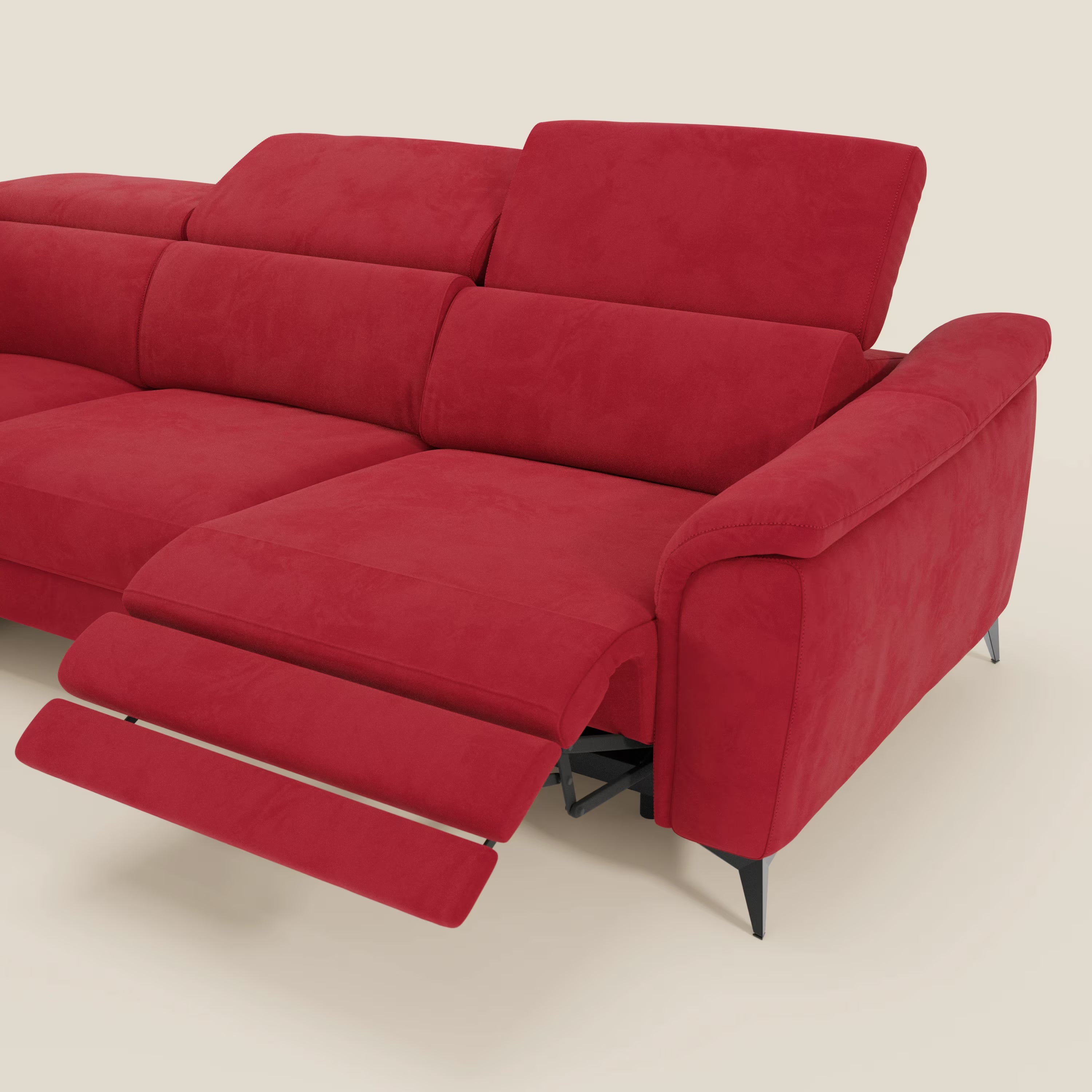 Arcos Divano angolare - piedini alti e poggiatesta reclinabili in microfibra impermeabile T11 rosso - divani.store