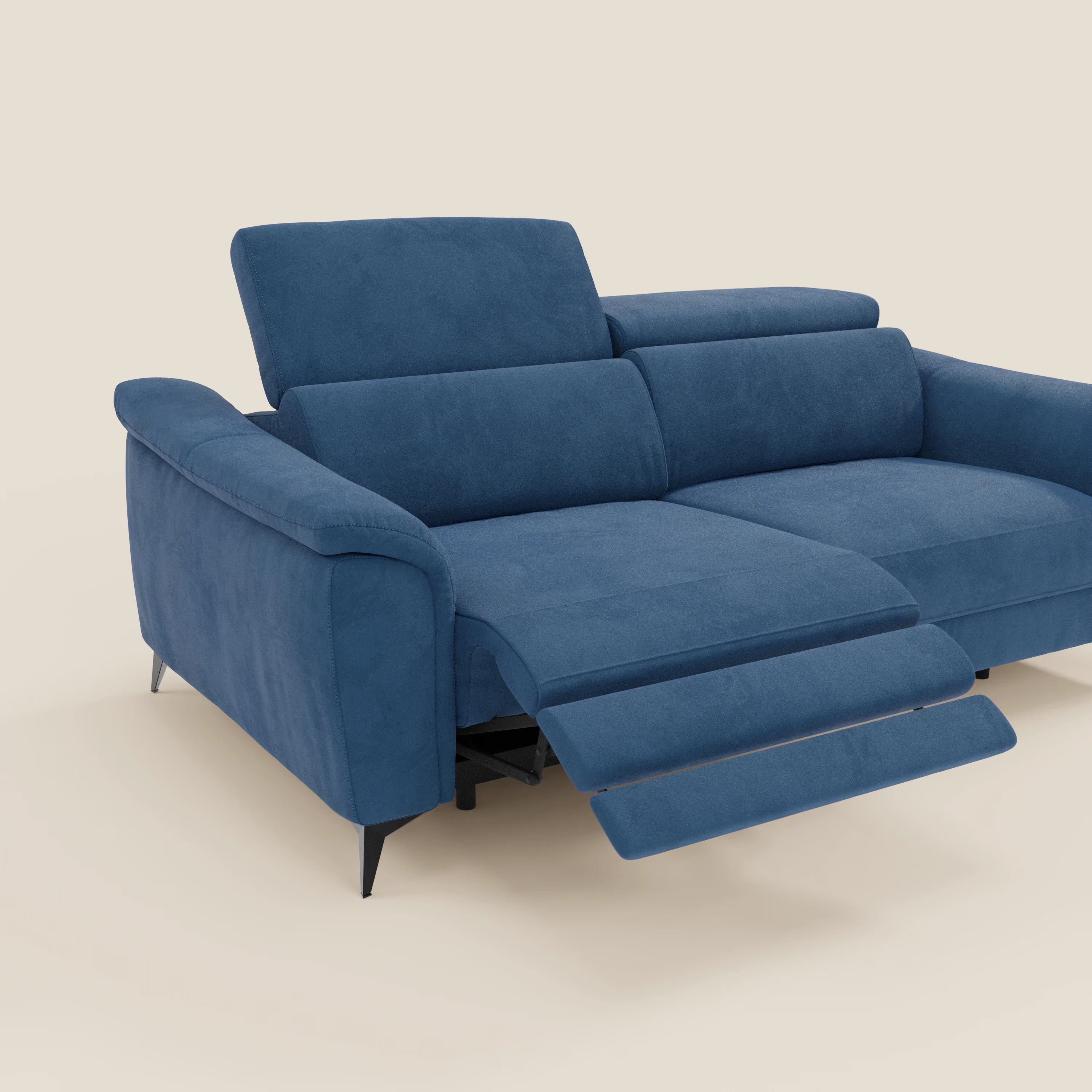 Arcos 3-Sitzer-Sofa – hohe Füße und verstellbare Kopfstützen aus wasserabweisender Mikrofaser T11 blau