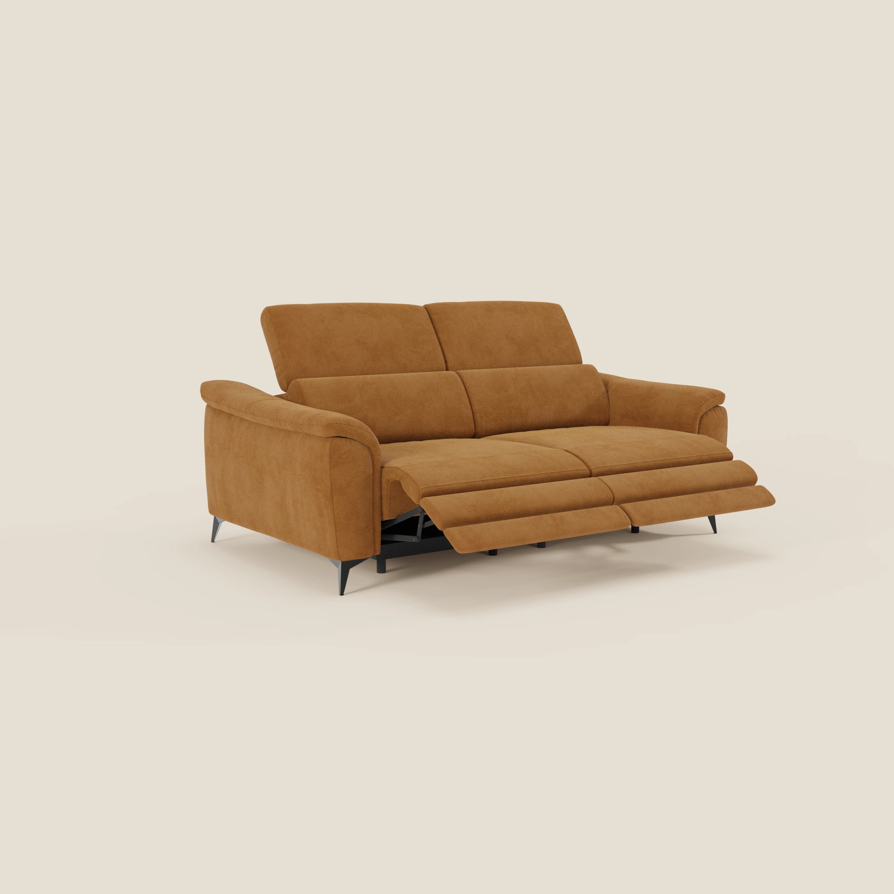 Arcos 3-Sitzer-Sofa – hohe Füße und verstellbare Kopfstützen aus wasserabweisender Mikrofaser T11 lederfarben