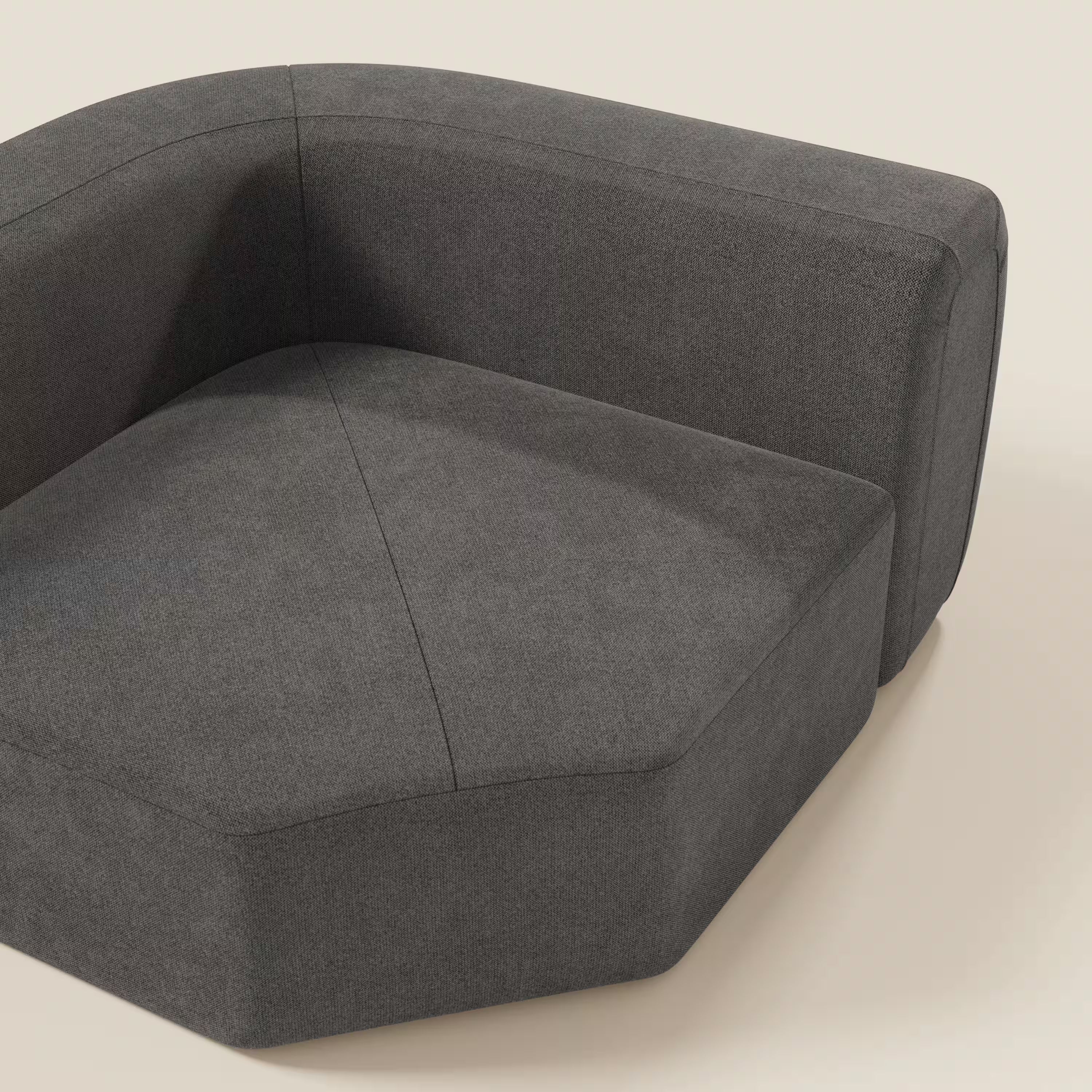 Bonbon Modulo angolare di Divani.Store è un moderno divano angolare componibile in tessuto antracite T23 antimacchia, con una morbida imbottitura e linee geometriche pulite per un look minimalista e contemporaneo.