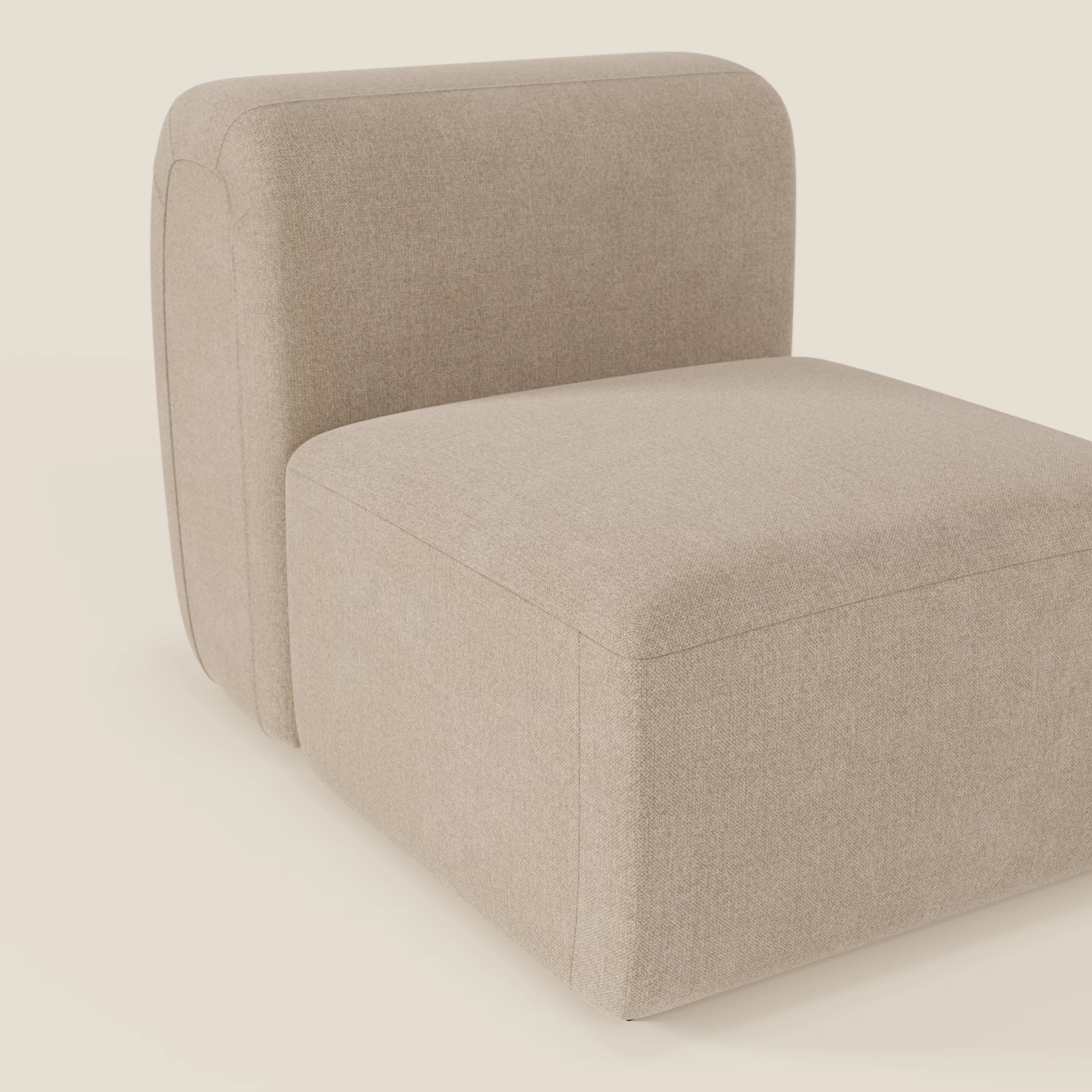 BonBon modulo centrale 70 cm di Divani.Store è una moderna poltrona senza braccioli dai bordi morbidi e arrotondati e dal design minimalista, rivestita in tessuto antimacchia T23 beige per un aspetto morbido e accogliente.