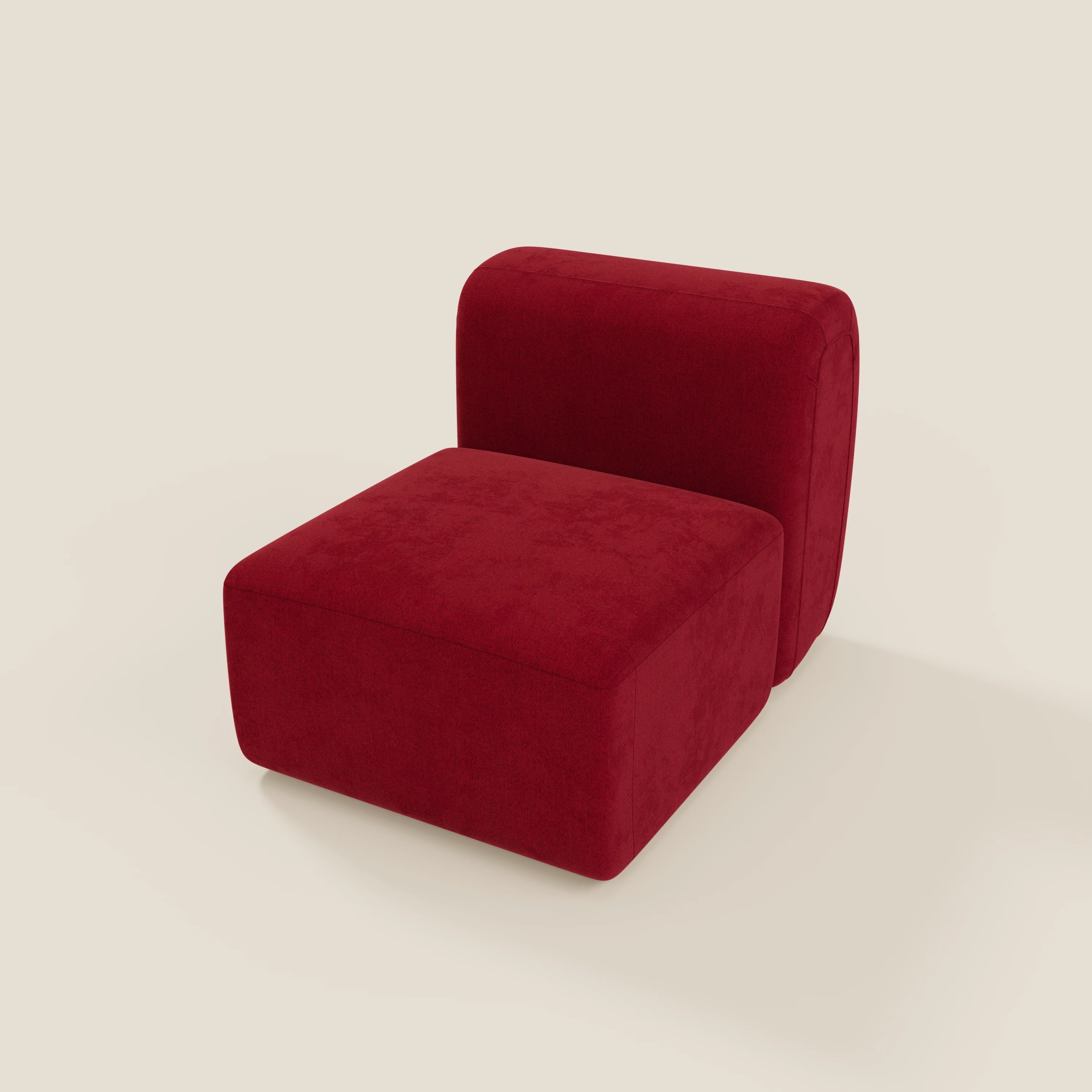 BonBon modulo centrale 70 cm di Divani.Store è una poltrona o elemento componibile in tessuto smacchiabile T23 bordeaux, con seduta rettangolare spessa e schienale basso dai bordi lisci, su sfondo beige chiaro.
