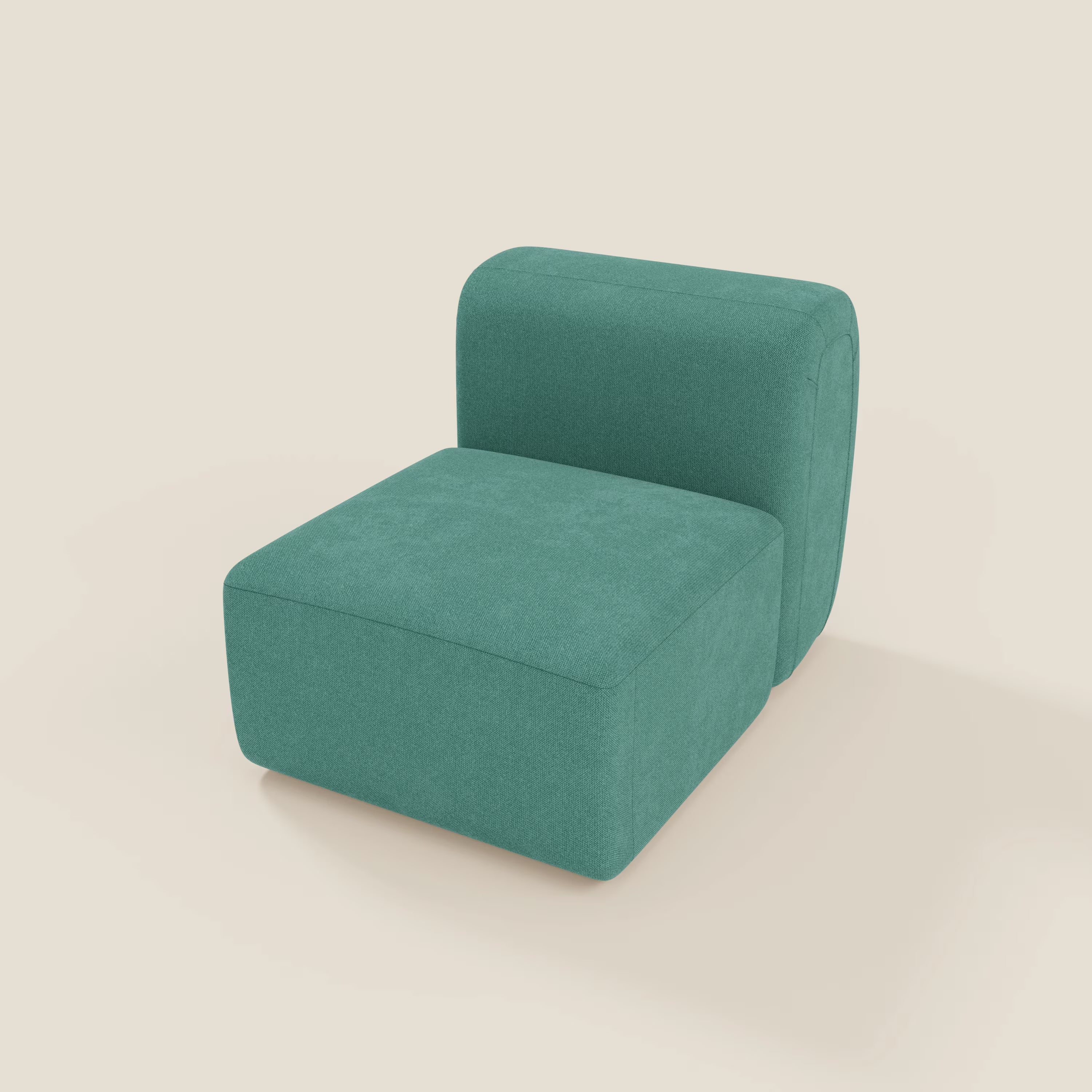 BonBon modulo centrale 70 cm di Divani.Store: poltrona o elemento componibile dal design minimalista, senza braccioli, in tessuto smacchiabile T23 verde acqua con seduta spessa e schienale arrotondato.