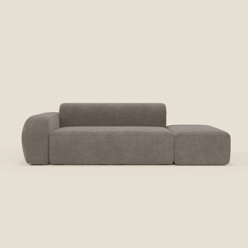 BonBon Divano modulare componibile – Composizione con pouf terminale in tessuto smacchiabile T23 talpa - divani.store