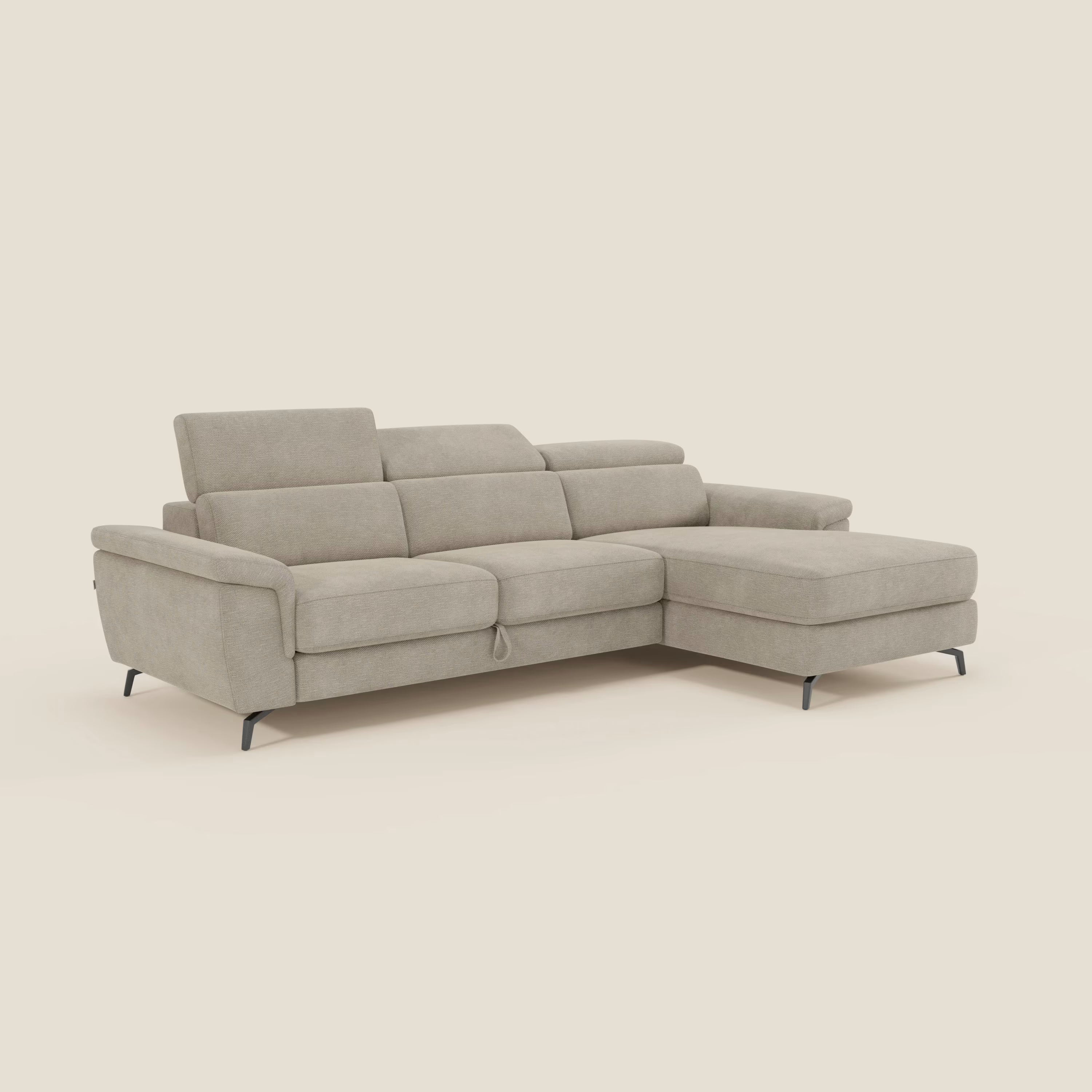Estro Ausziehbares Sofa mit Chaiselongue und verstellbaren Kopfstützen aus wasserfestem Stoff T14 beige