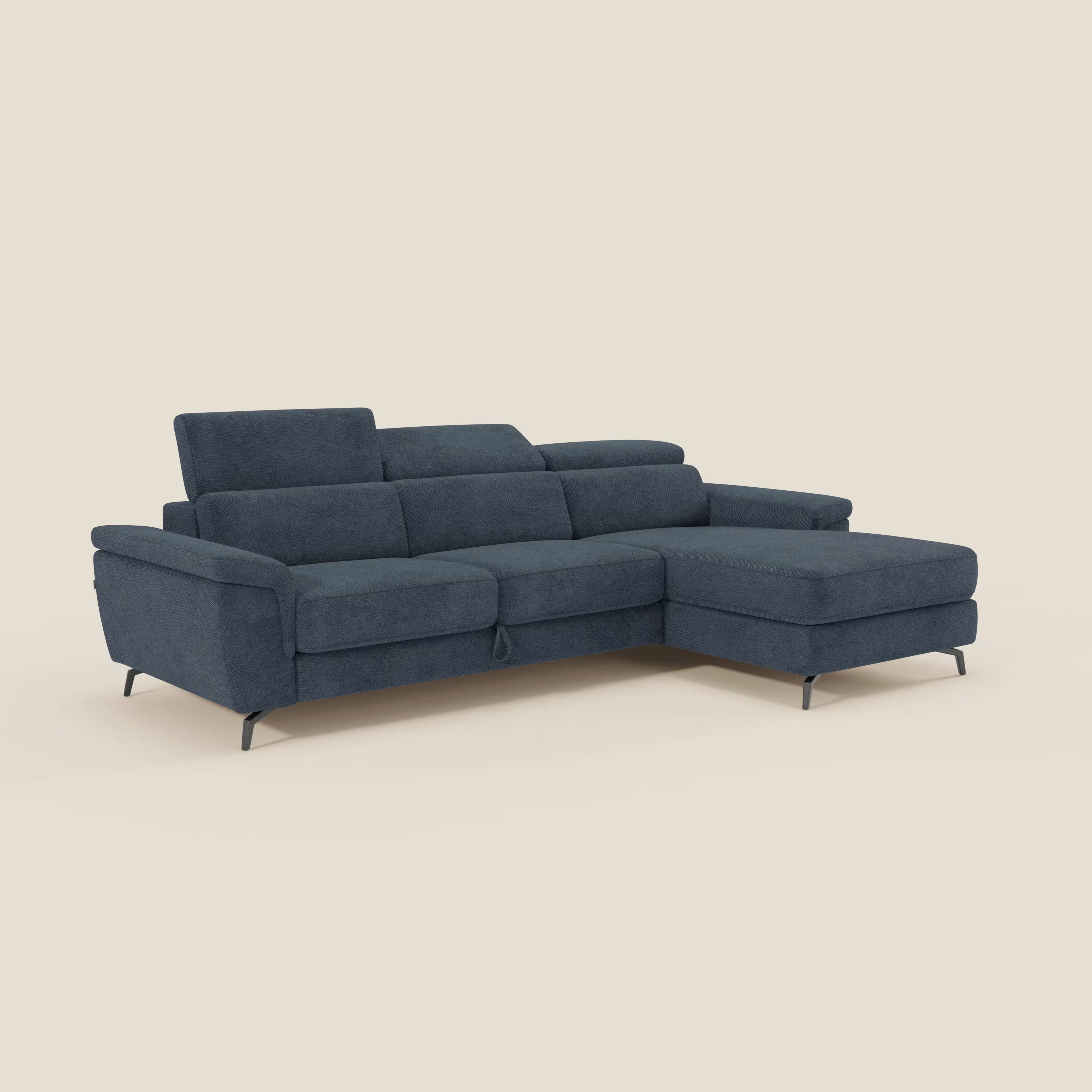 Estro Ausziehbares Sofa mit Chaiselongue und verstellbaren Kopfstützen aus wasserfestem Stoff T14 blau
