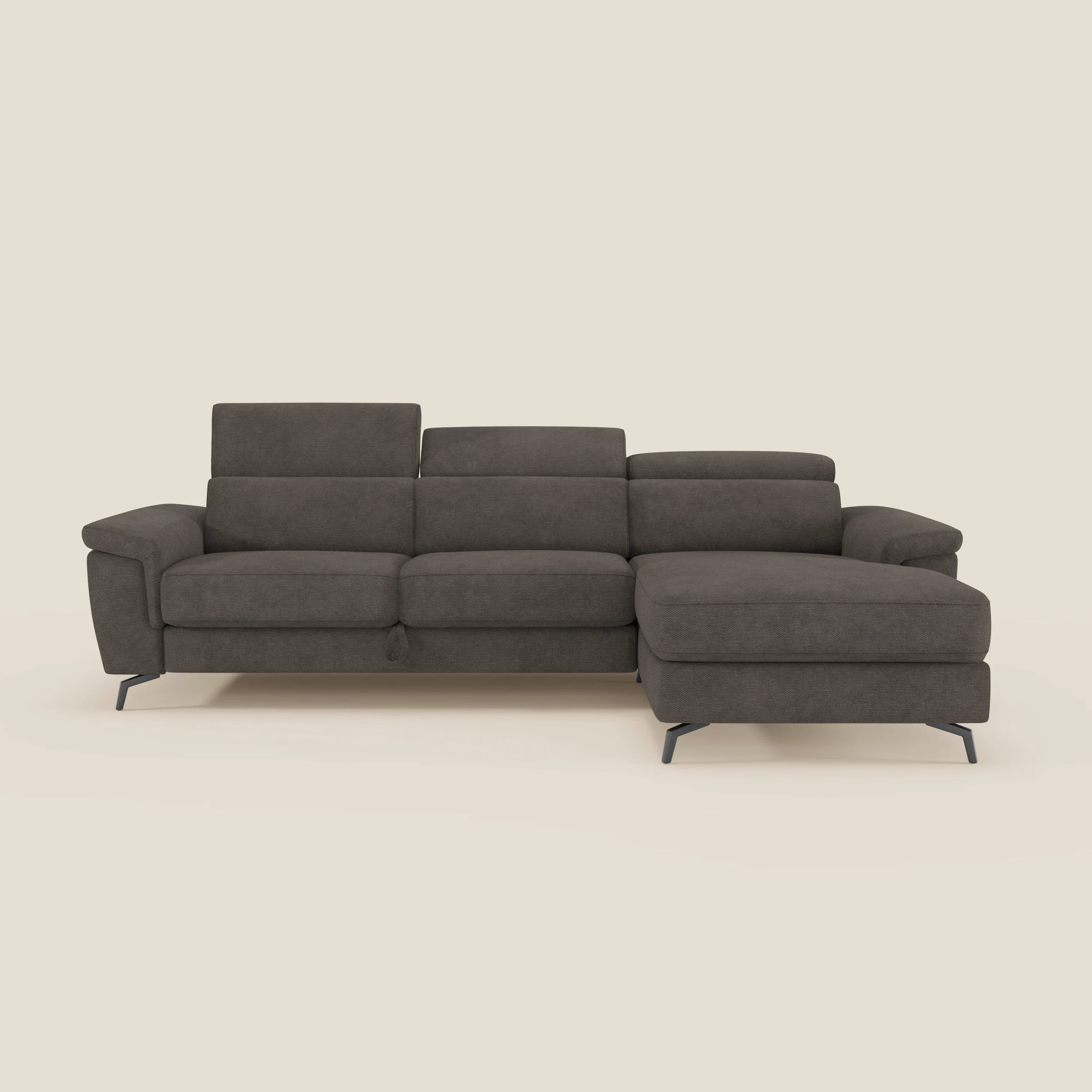 Estro Ausziehbares Sofa mit Chaiselongue und verstellbaren Kopfstützen aus wasserfestem Stoff T14 braun