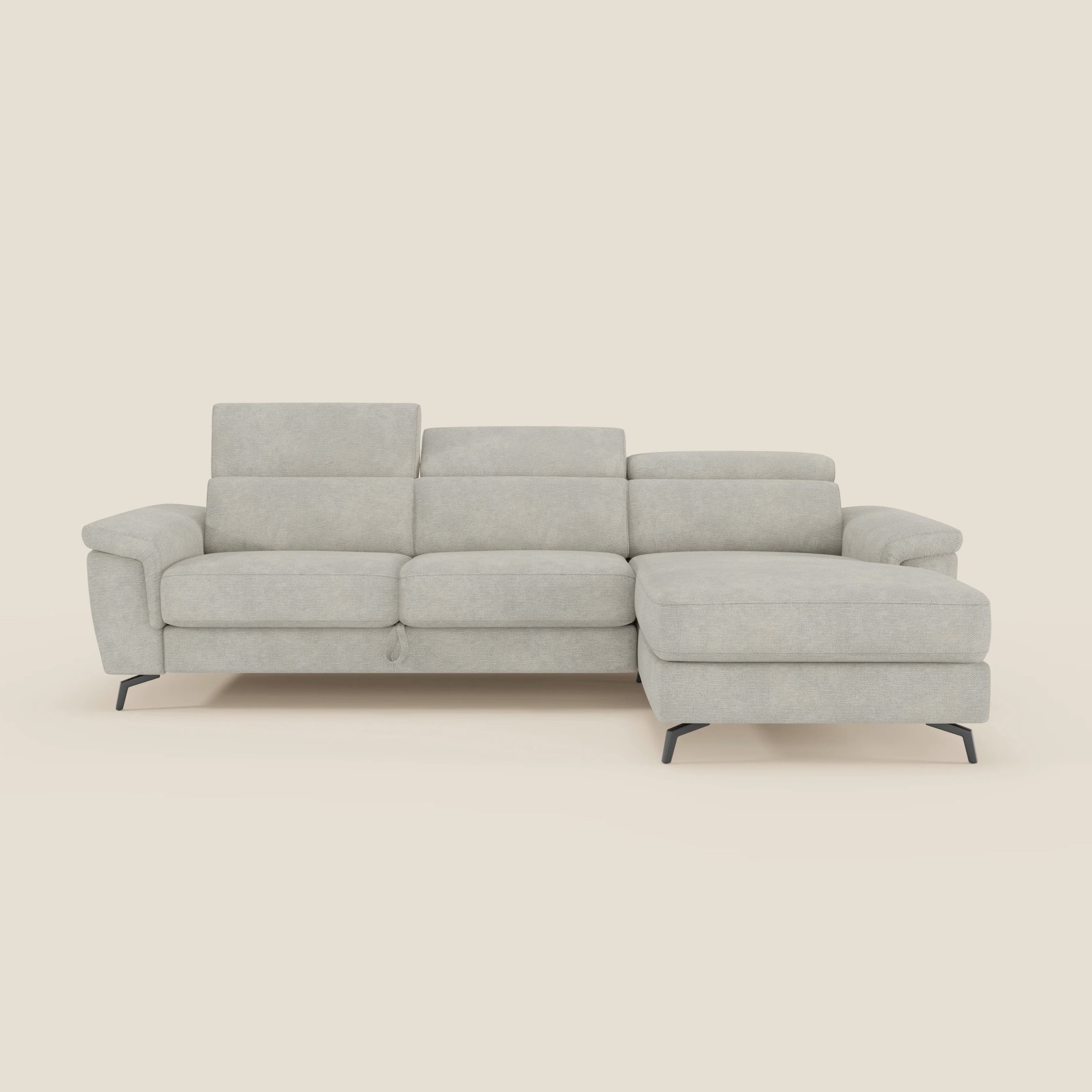 Estro Ausziehbares Sofa mit Chaiselongue und verstellbaren Kopfstützen aus wasserfestem Stoff T14 creme