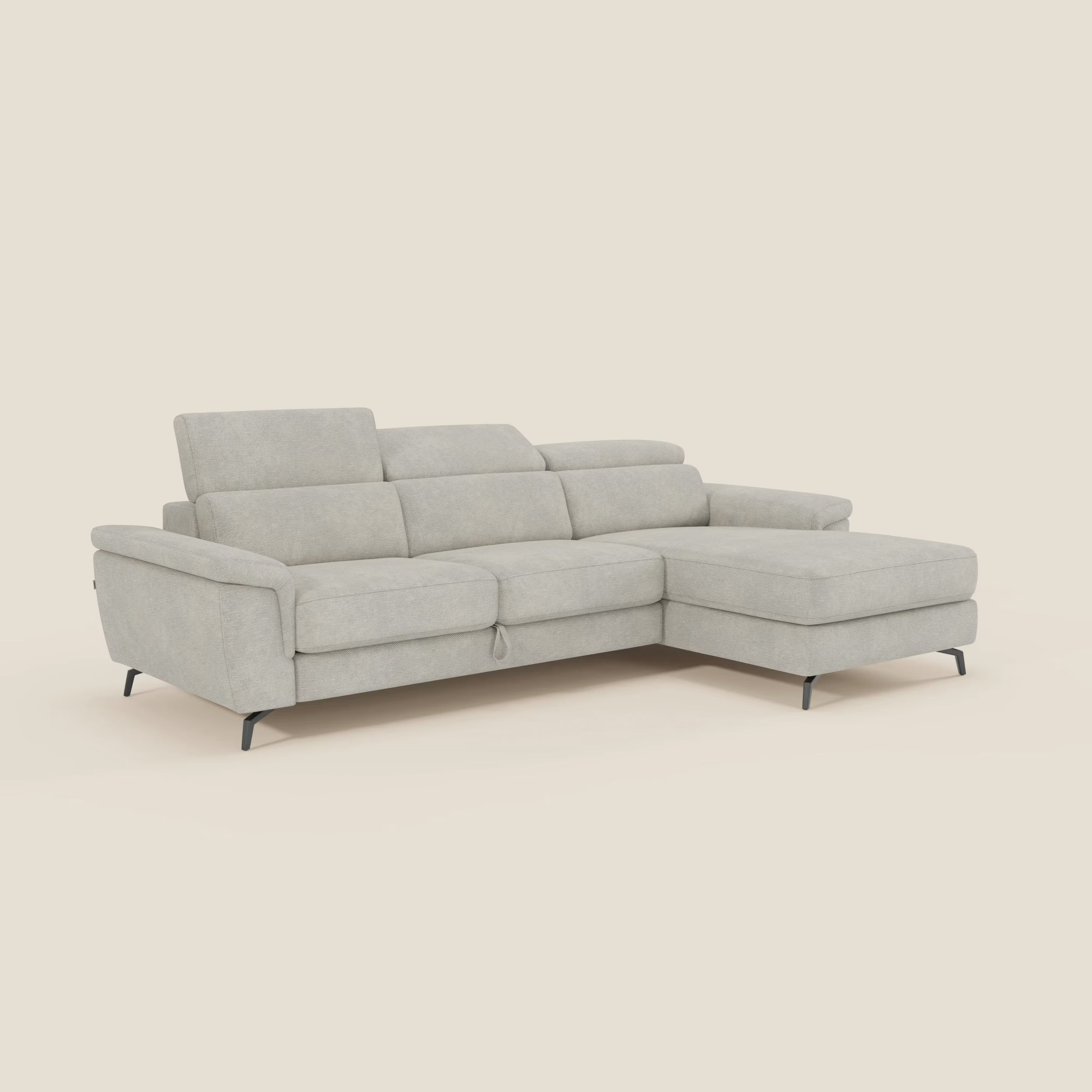 Estro Ausziehbares Sofa mit Chaiselongue und verstellbaren Kopfstützen aus wasserfestem Stoff T14 creme