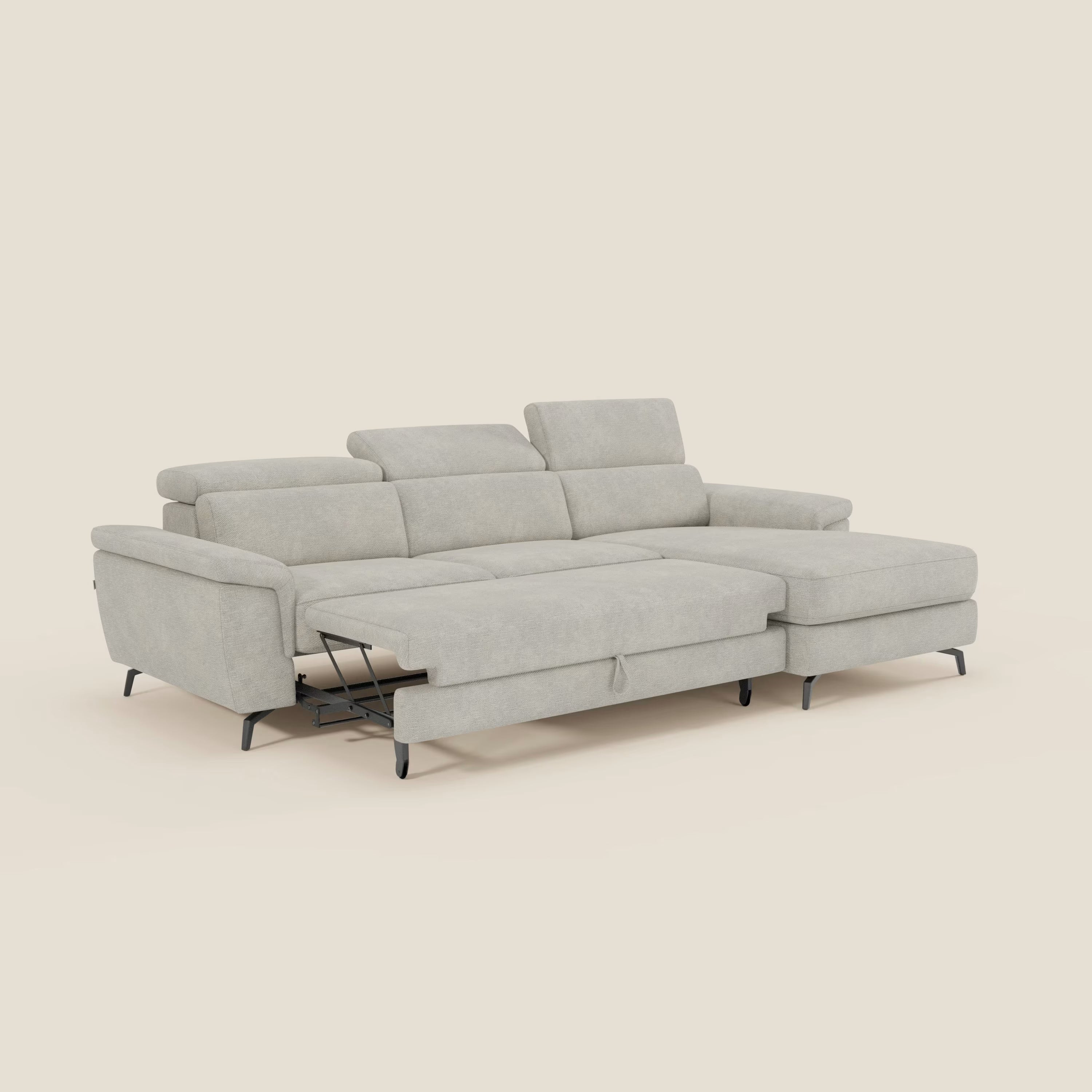 Estro Ausziehbares Sofa mit Chaiselongue und verstellbaren Kopfstützen aus wasserfestem Stoff T14 creme