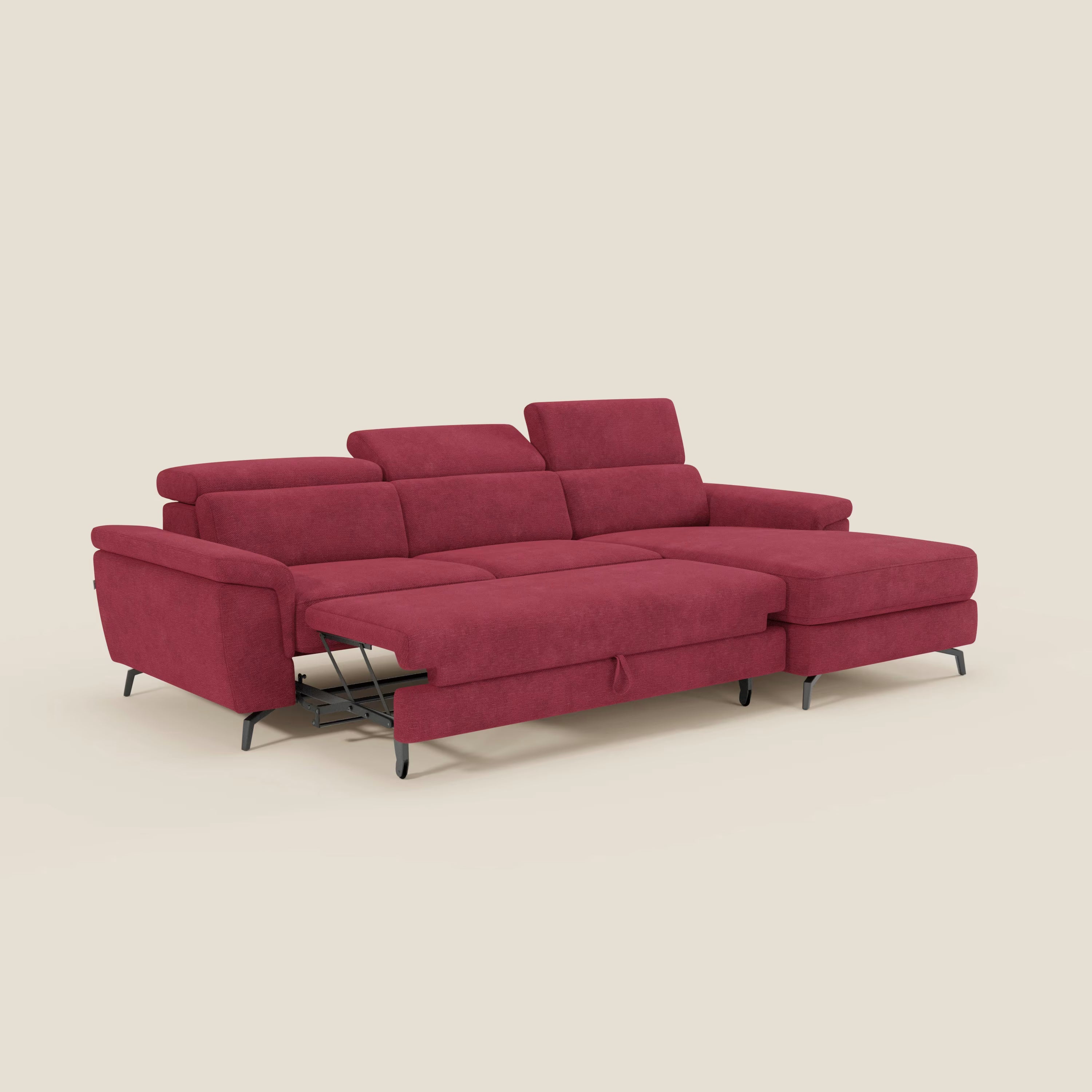 Estro Ausziehbares Sofa mit Chaiselongue und verstellbaren Kopfstützen aus wasserfestem Stoff T14 rot