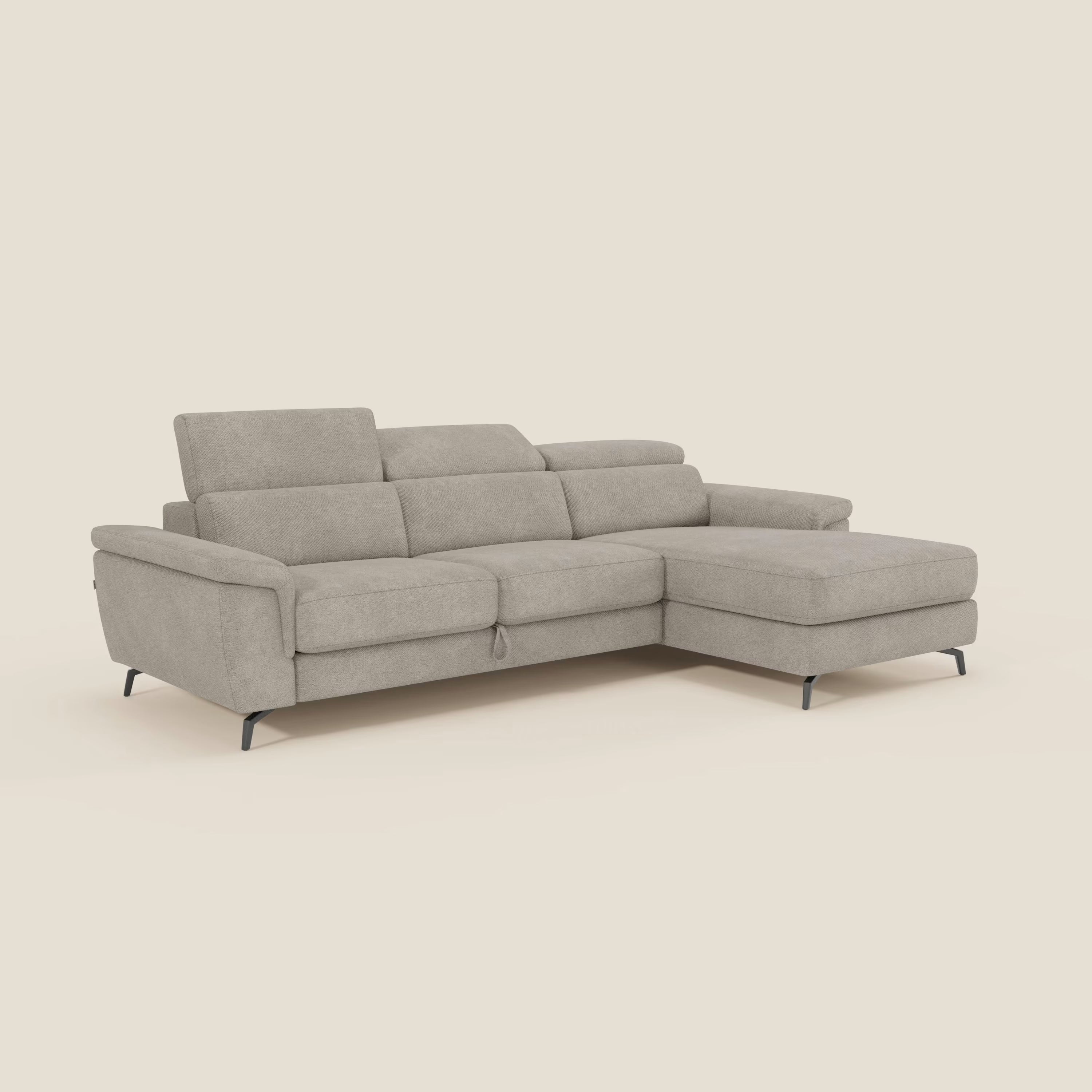 Estro Ausziehbares Sofa mit Chaiselongue und verstellbaren Kopfstützen aus wasserfestem Stoff T14 graubeige