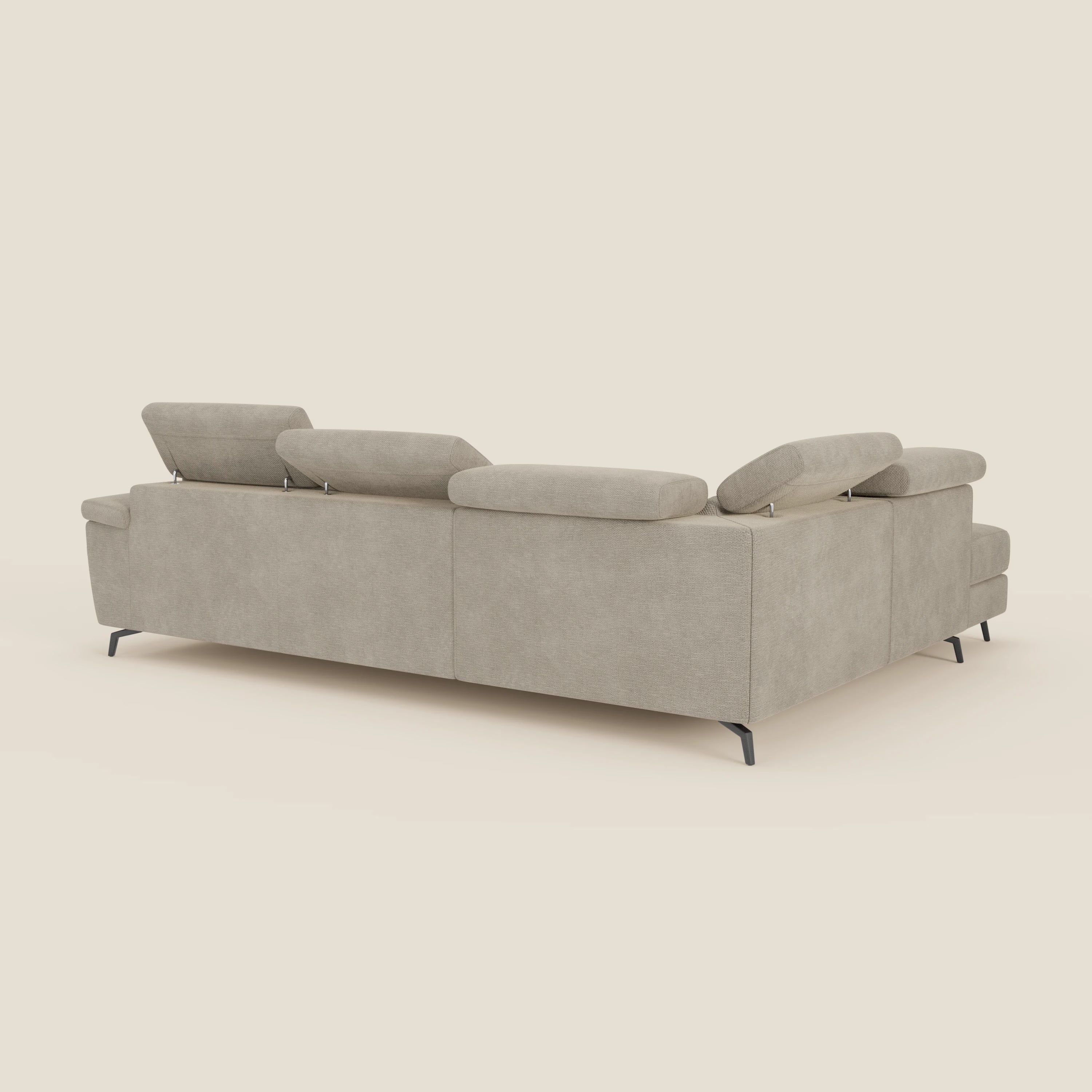Estro Ecksofa mit Ausziehfunktion – verstellbare Kopfstützen aus wasserfestem Stoff T14 beige