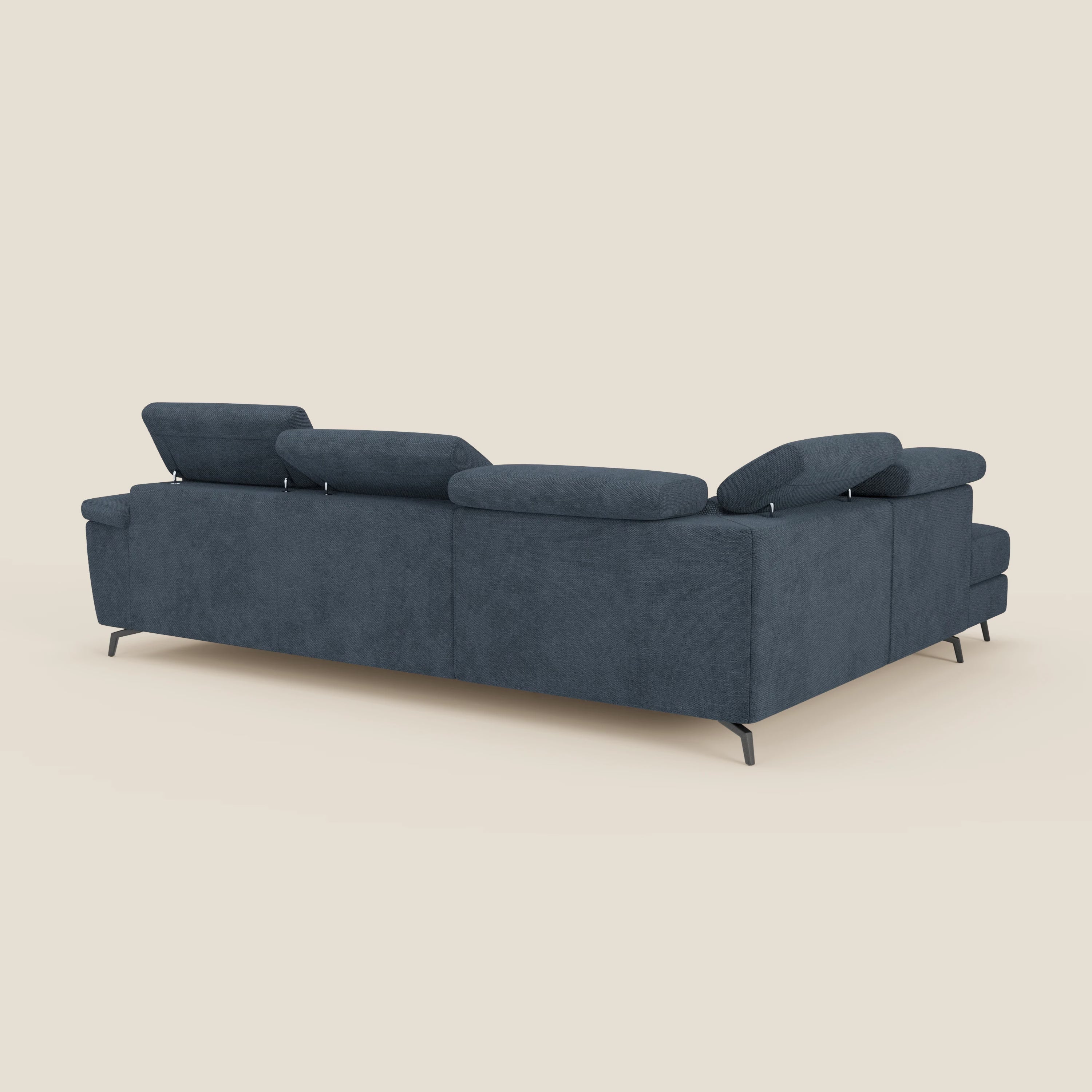 Estro Ecksofa mit Ausziehfunktion – verstellbare Kopfstützen aus wasserfestem Stoff T14 blau