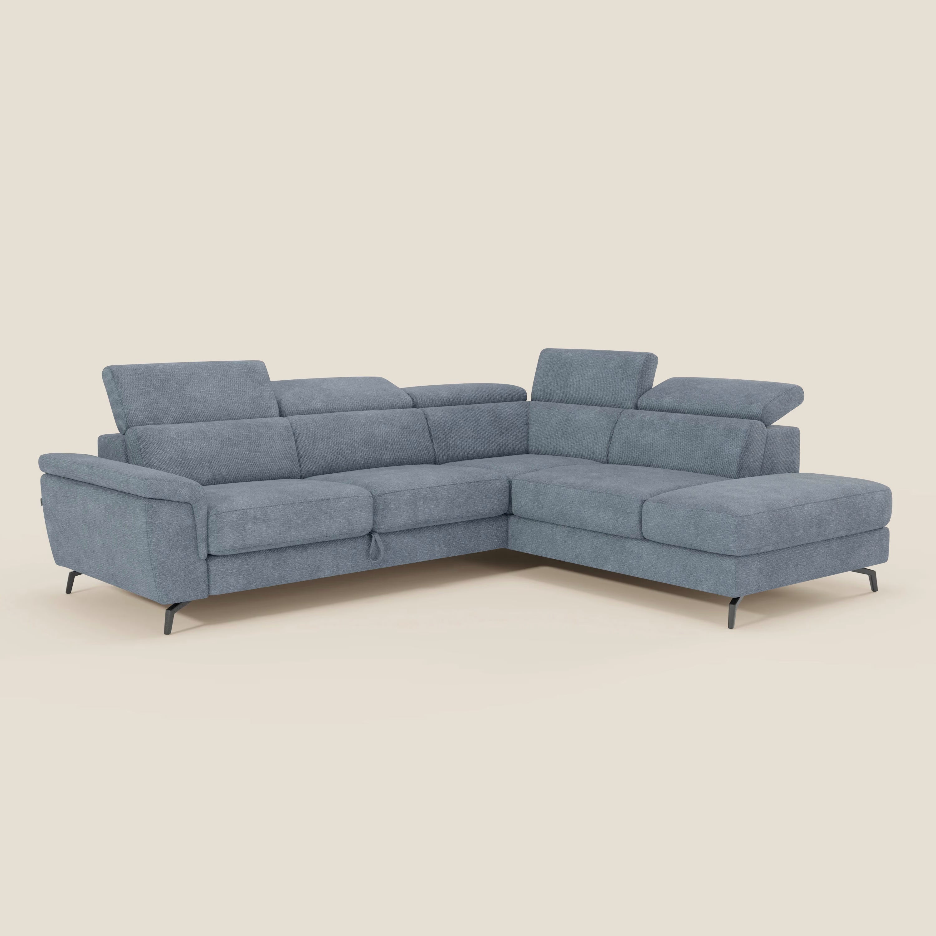 Estro Ecksofa mit Ausziehfunktion – verstellbare Kopfstützen aus wasserfestem Stoff T14 baby blau