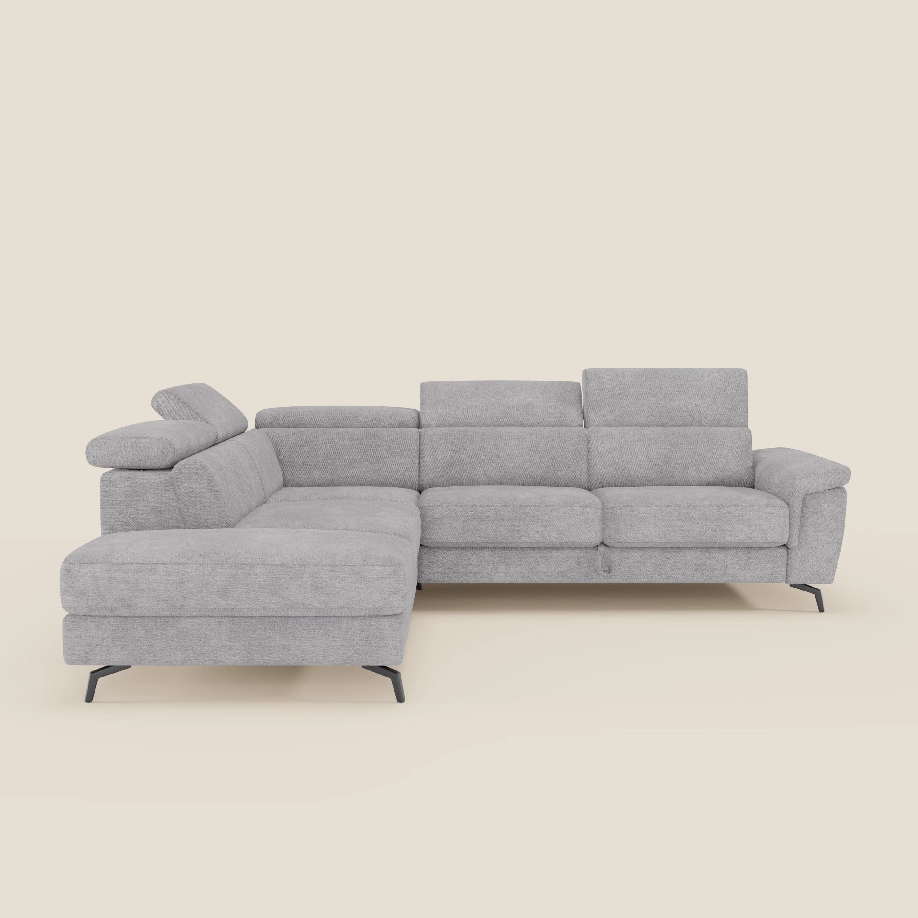 Estro Divano angolare estraibile - poggiatesta reclinabili in tessuto impermeabile T14 grigio chiaro - divani.store