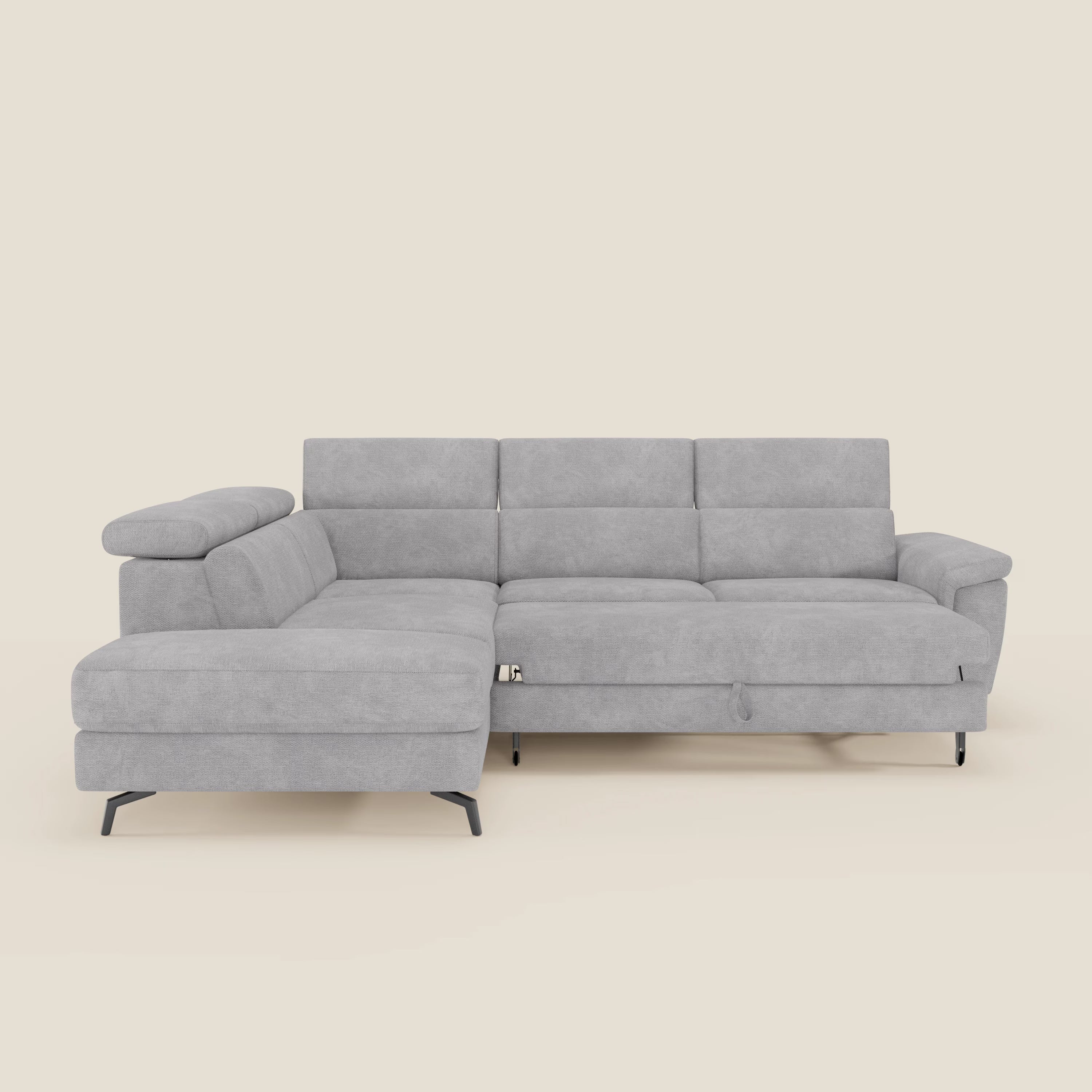 Estro Divano angolare estraibile - poggiatesta reclinabili in tessuto impermeabile T14 grigio chiaro - divani.store